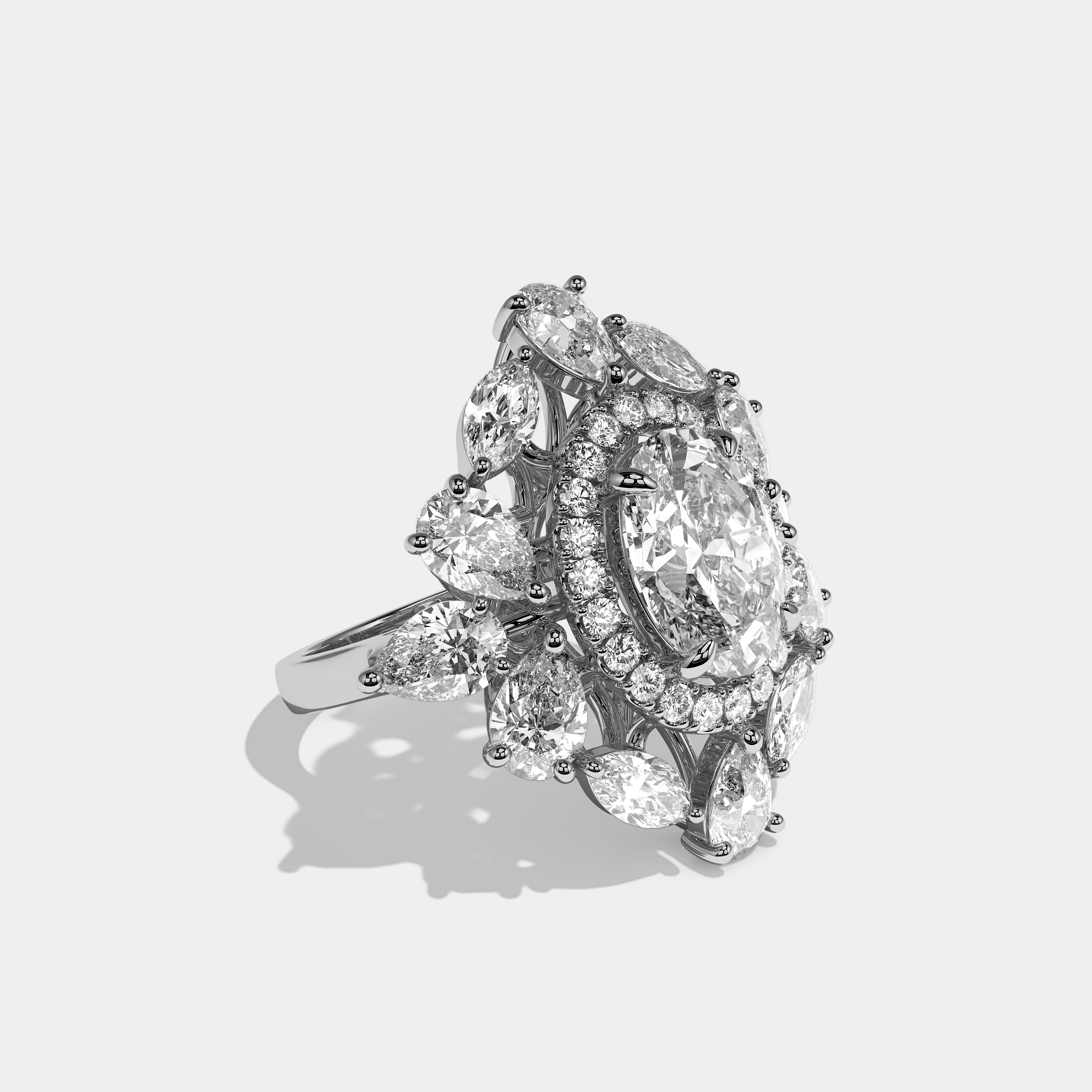 Adelaide Diamond Oval Halo Engagement Ring 18K White Gold 40.00ct