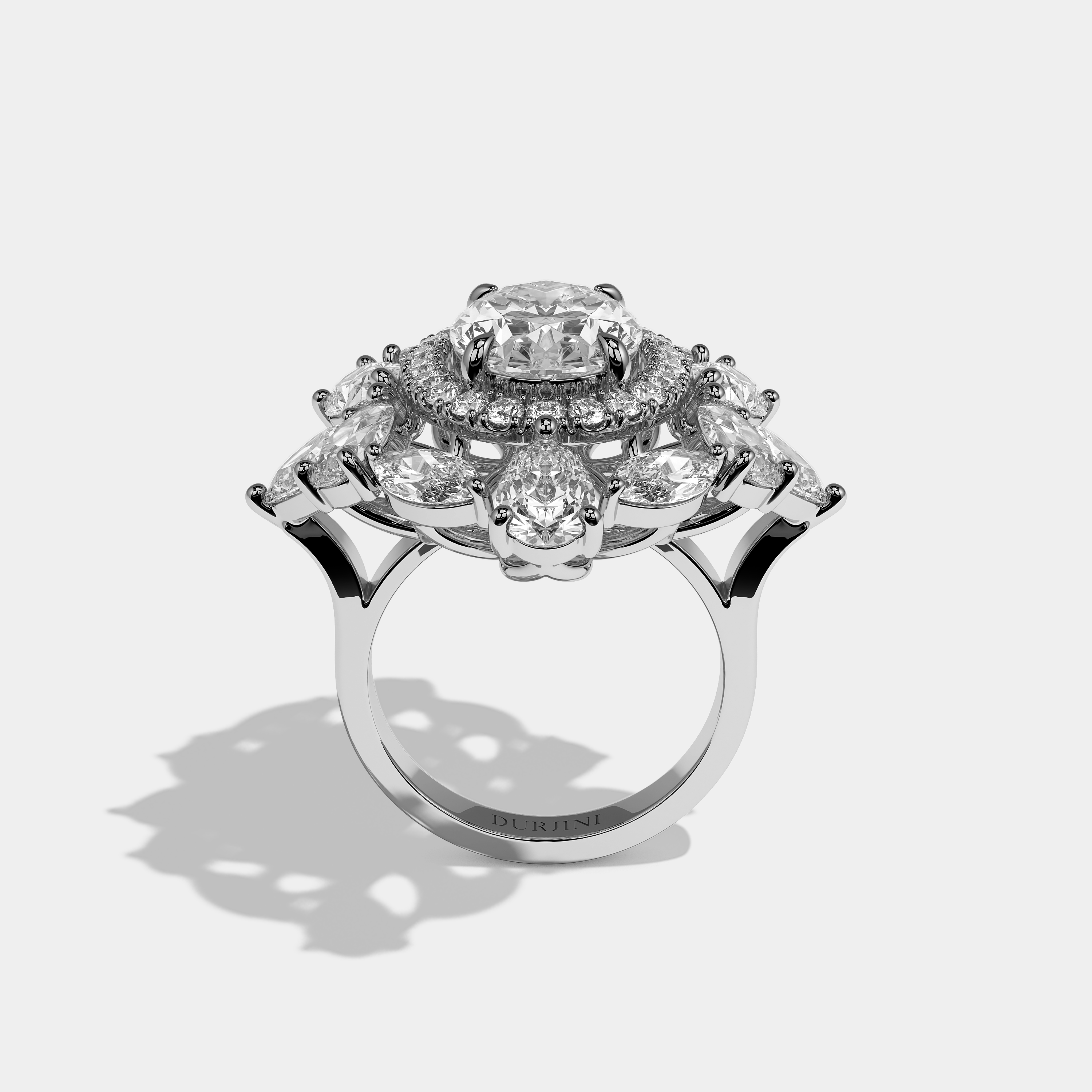 Adelaide Diamond Oval Halo Engagement Ring 18K White Gold 40.00ct