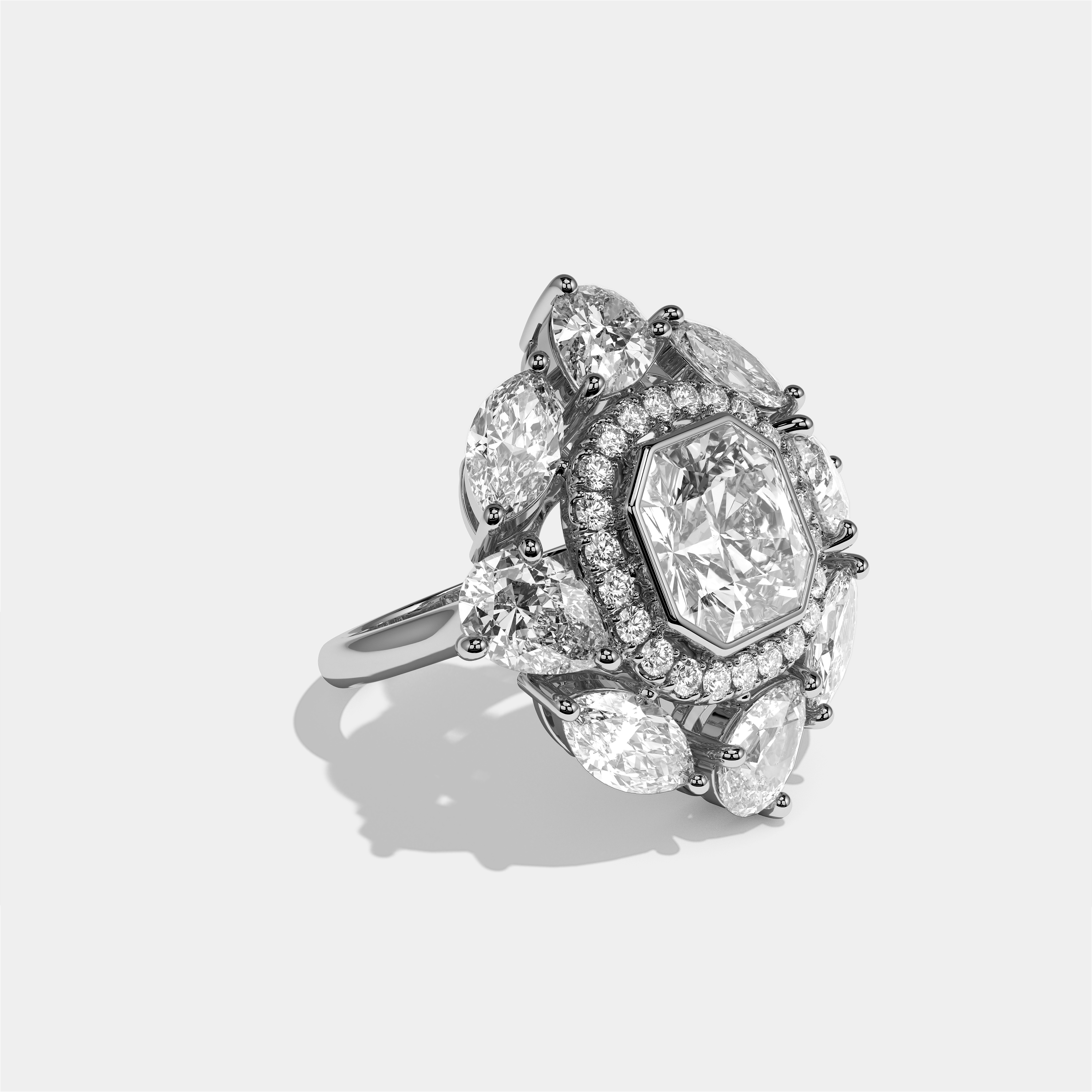 Harriet Elan Diamond Custom cut Engagement Ring 18K White Gold 30.00ct