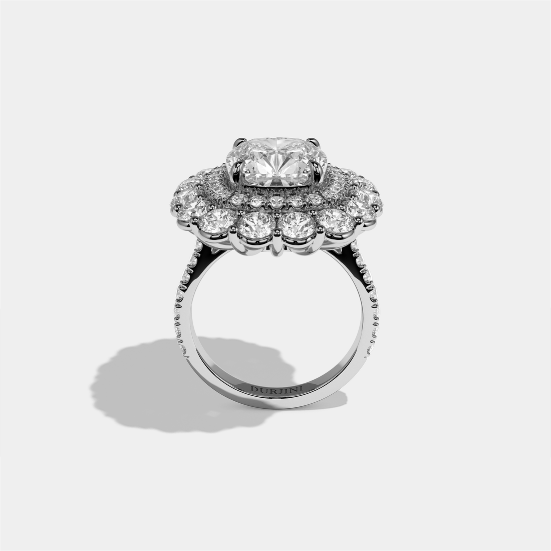 Pauline Étoile Diamond Cushion Halo Engagement Ring 18K White Gold 15.00ct