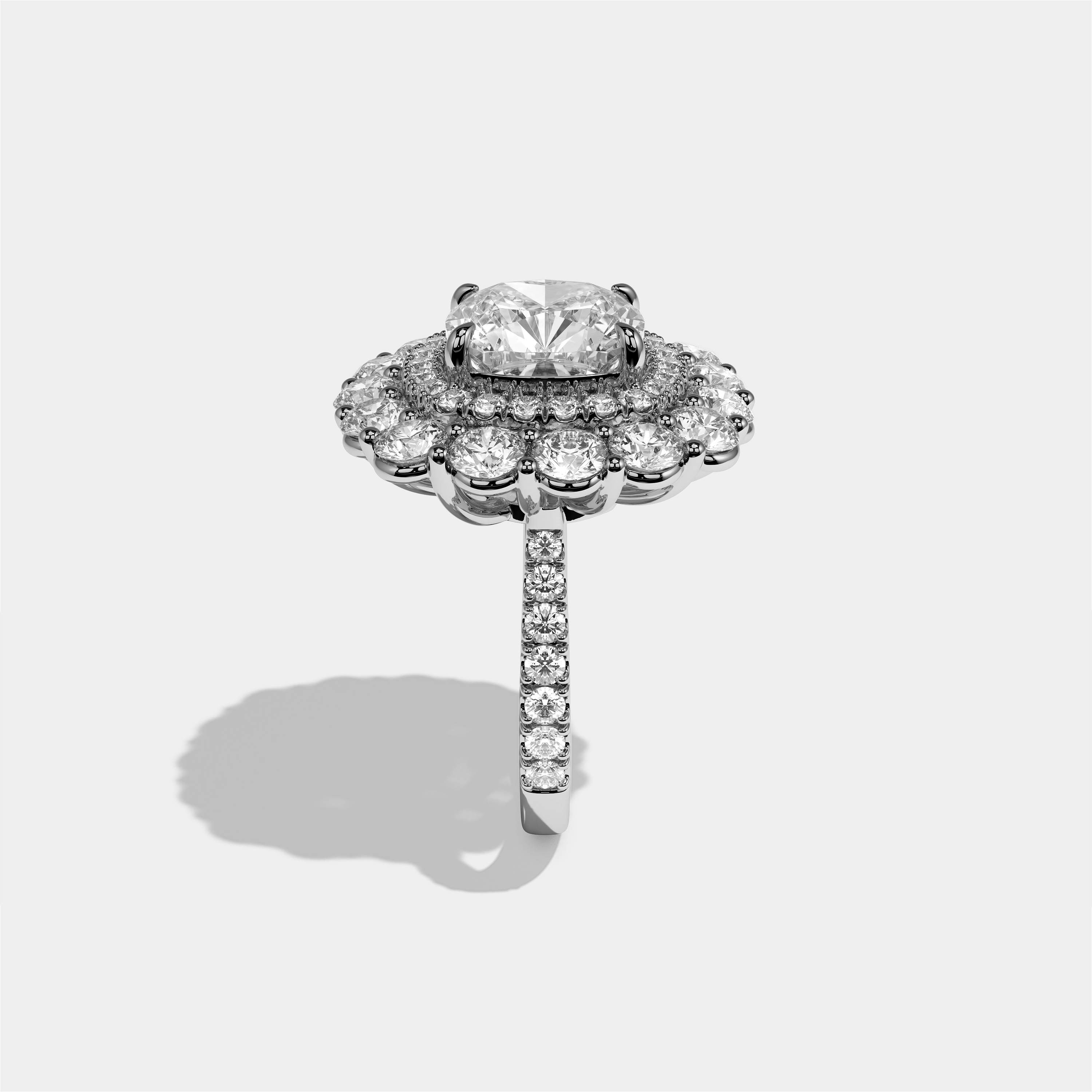 Pauline Étoile Diamond Cushion Halo Engagement Ring 18K White Gold 15.00ct