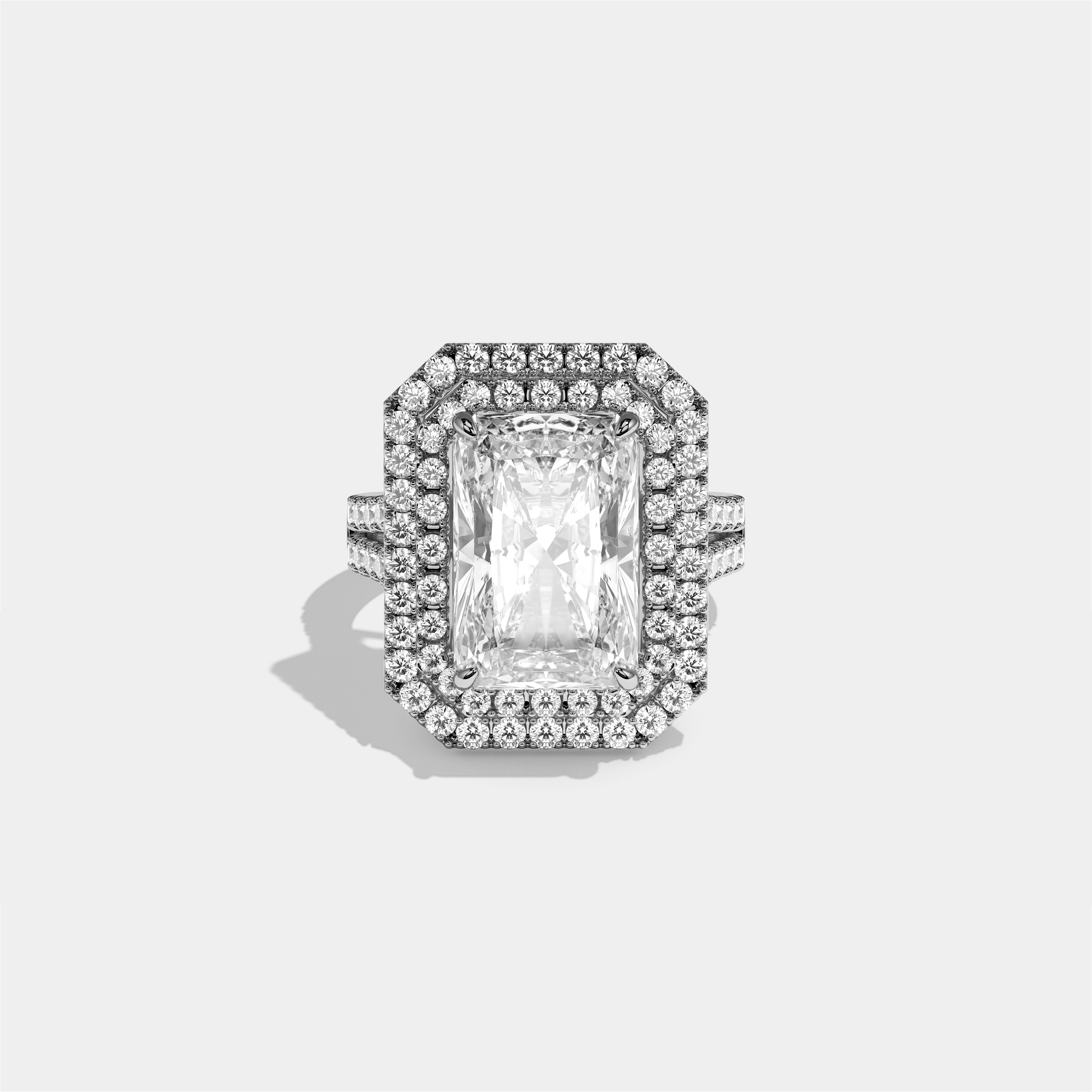 Cecilia Eleanor Diamond Radiant Halo Engagement Ring 18K White Gold 10.00ct