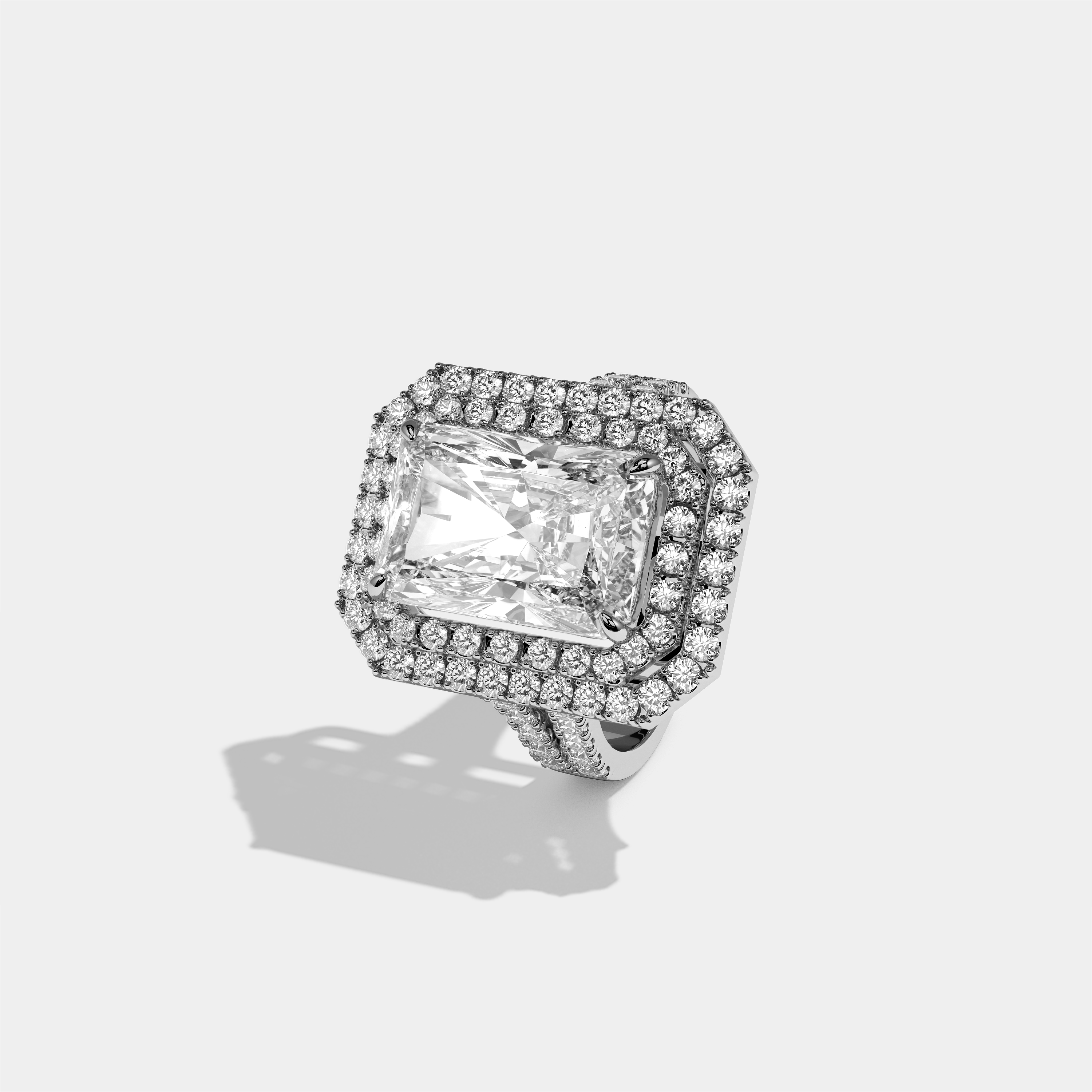 Cecilia Eleanor Diamond Radiant Halo Engagement Ring 18K White Gold 10.00ct