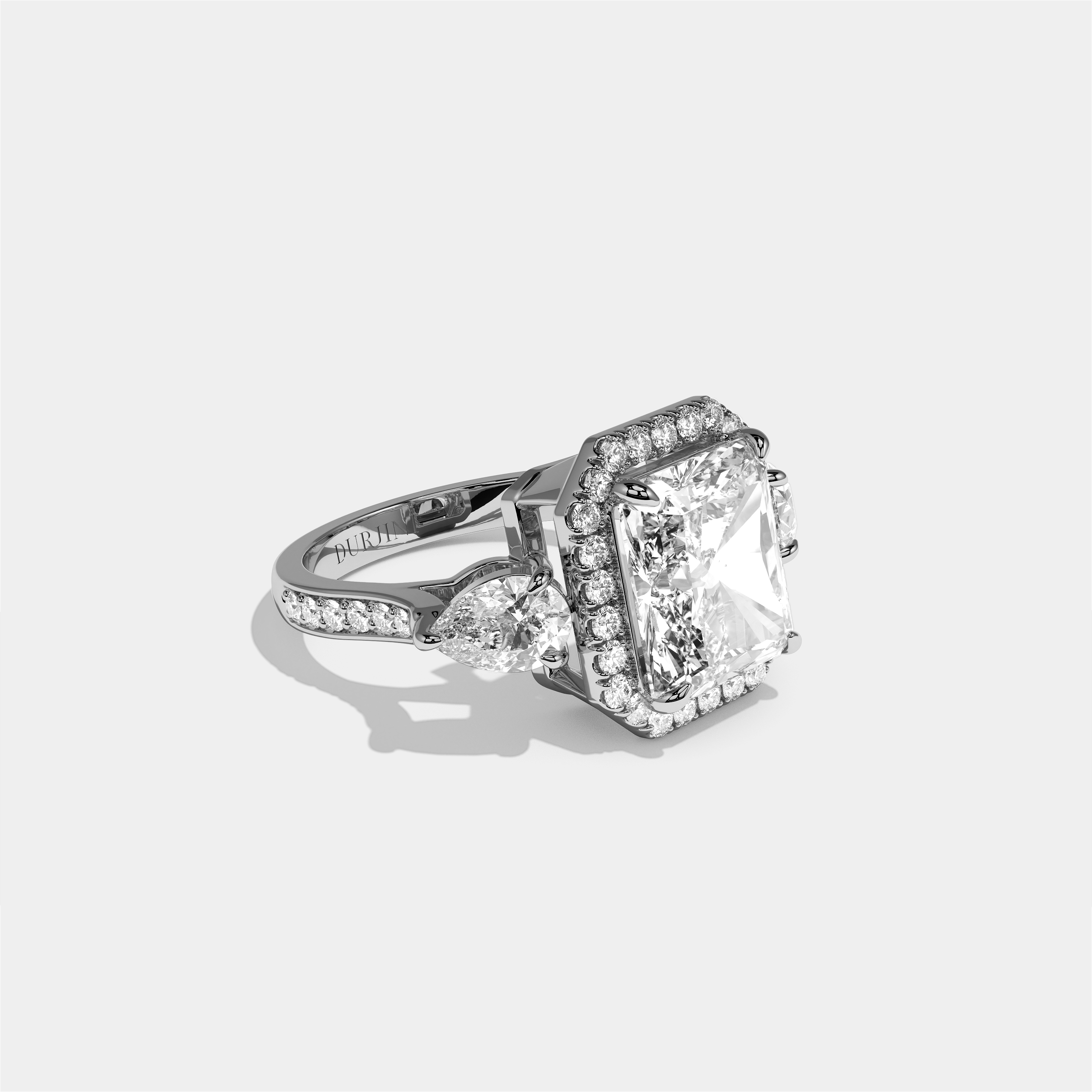 Marian Letitia Diamond Radiant Halo Engagement Ring 18K White Gold 15.00ct