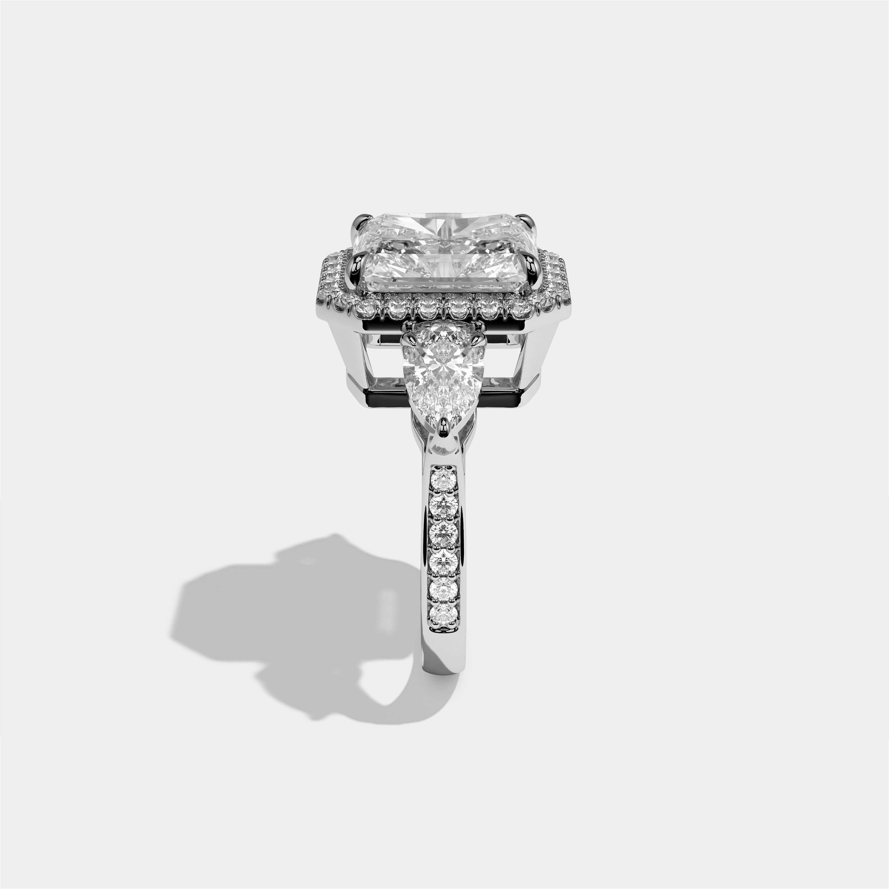 Marian Letitia Diamond Radiant Halo Engagement Ring 18K White Gold 15.00ct