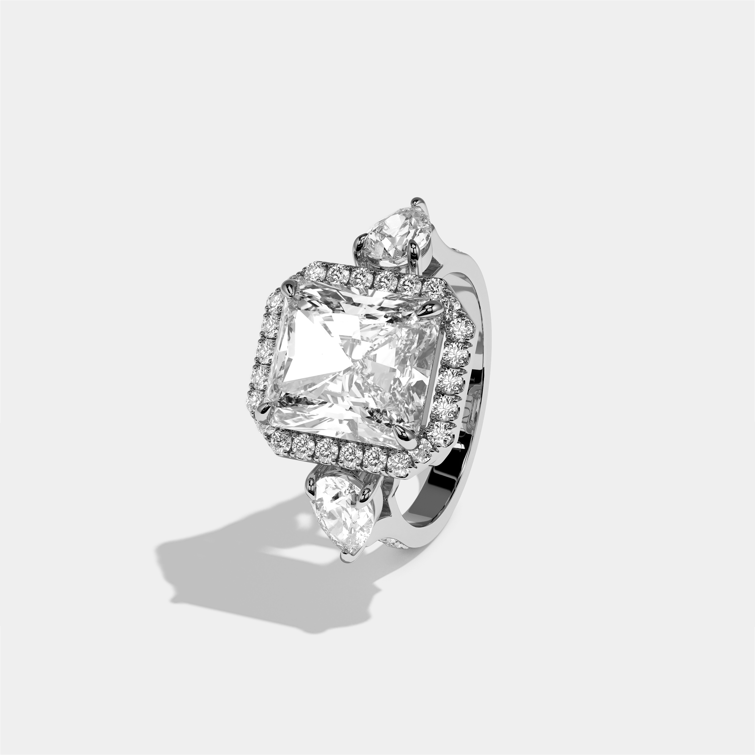 Marian Letitia Diamond Radiant Halo Engagement Ring 18K White Gold 15.00ct
