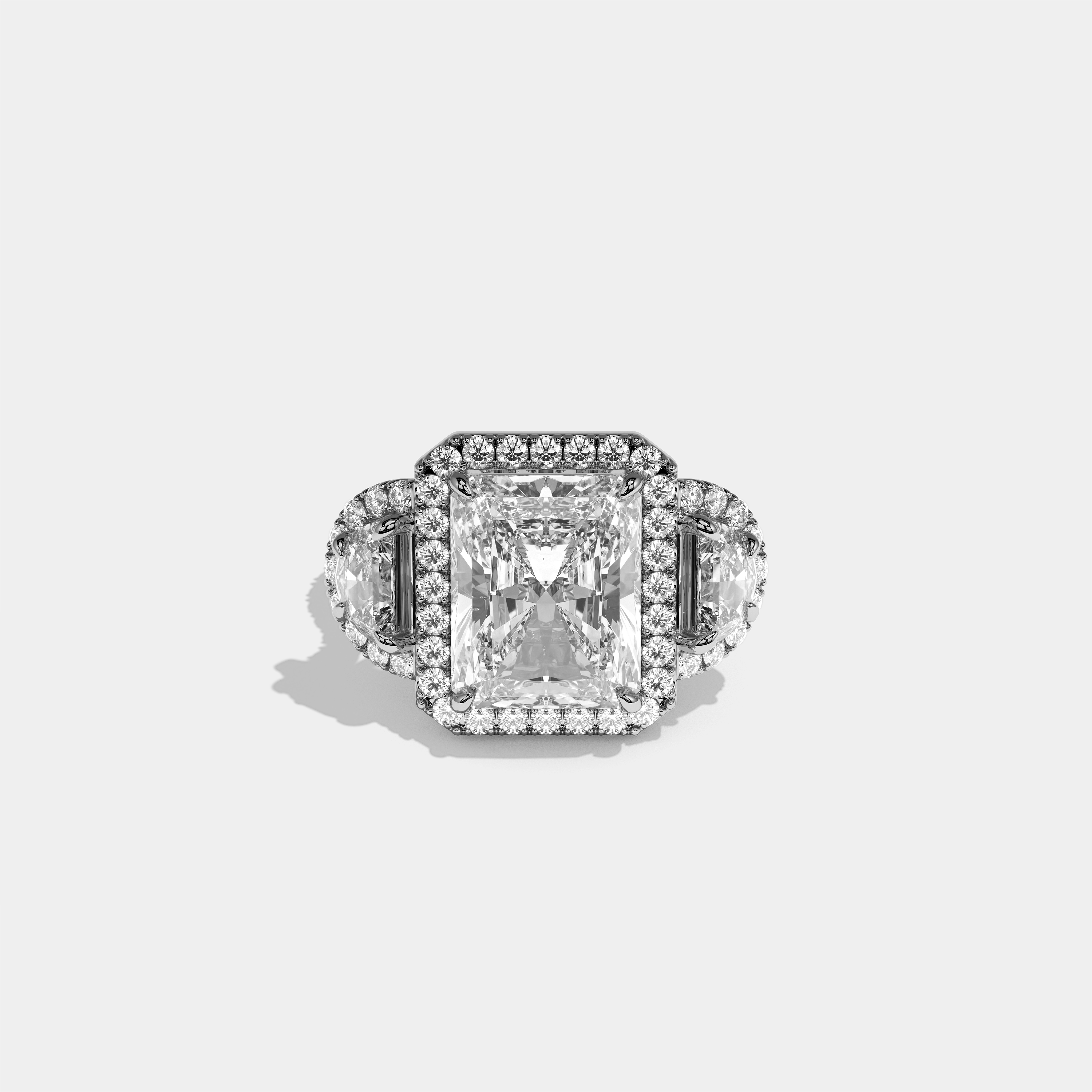 Aveline Godiva Diamond Radiant Halo Engagement Ring 18K White Gold 15.00ct