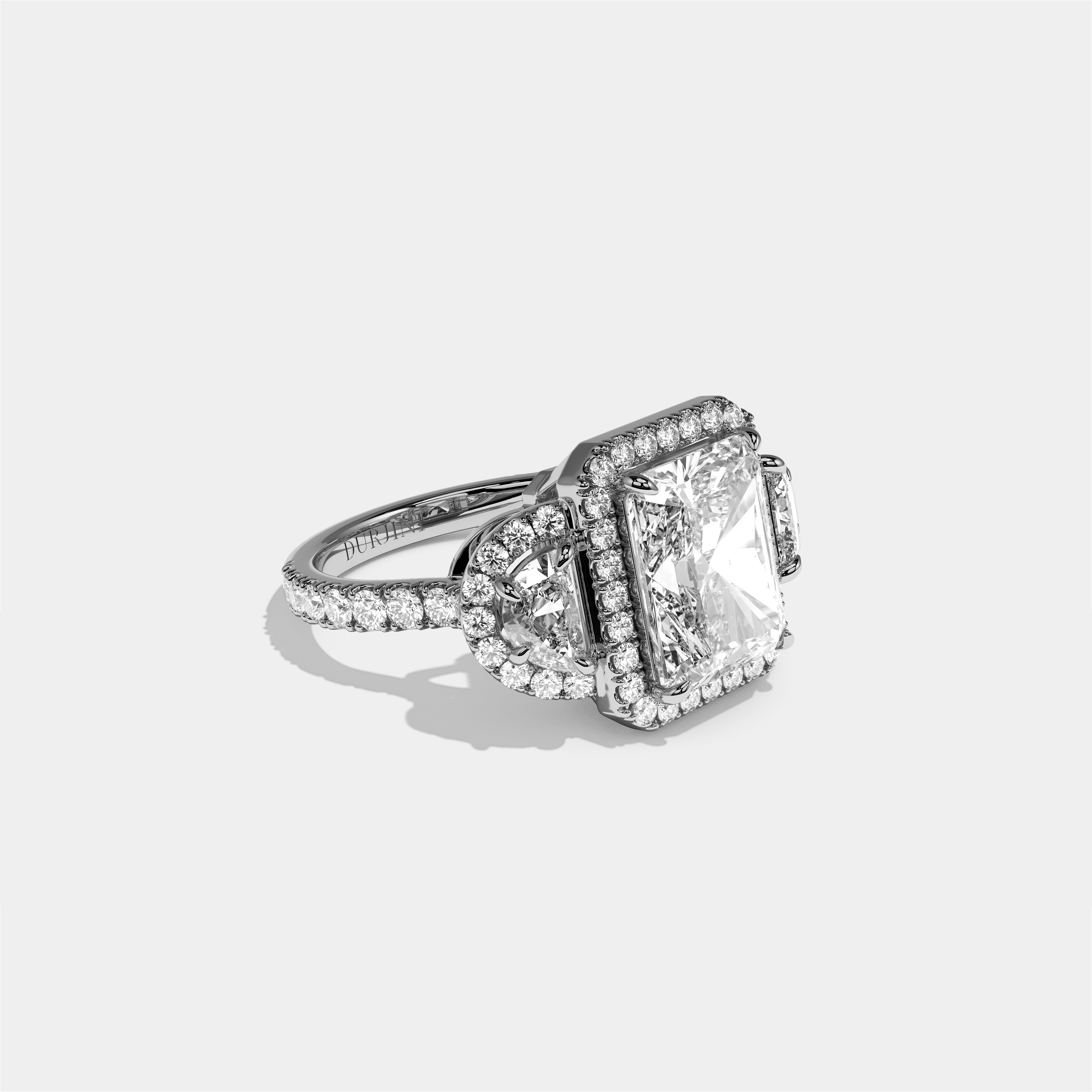 Aveline Godiva Diamond Radiant Halo Engagement Ring 18K White Gold 15.00ct