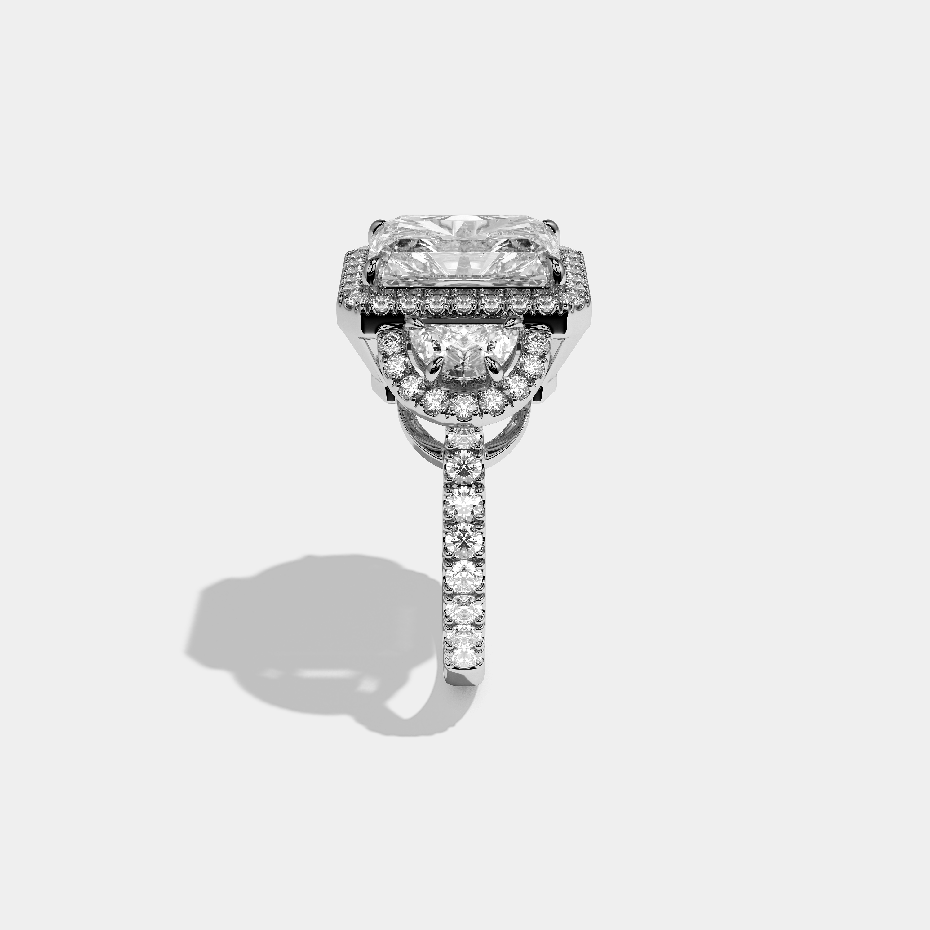 Aveline Godiva Diamond Radiant Halo Engagement Ring 18K White Gold 15.00ct