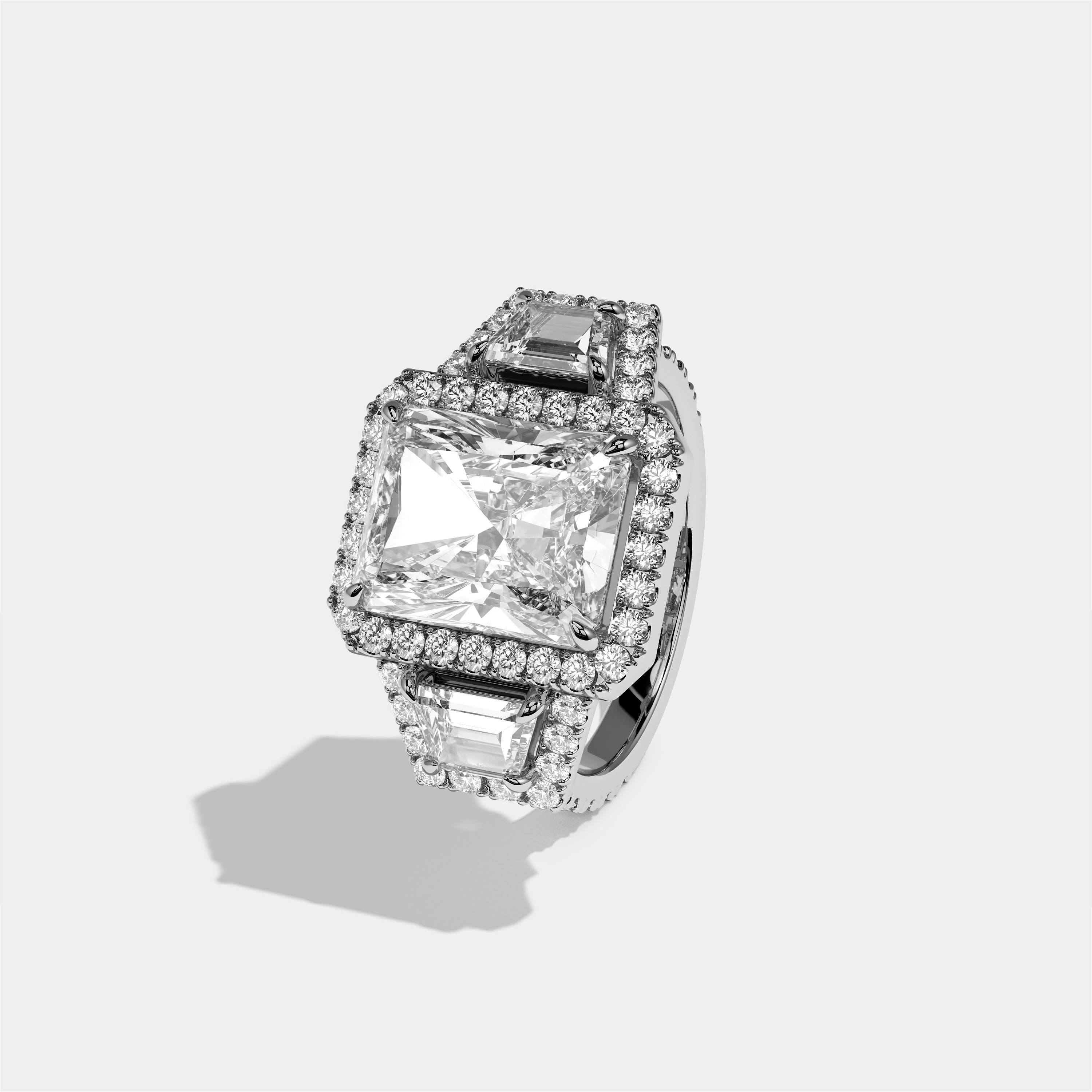 Bryony Everild Diamond Radiant Halo Engagement Ring 18K White Gold 20.00ct