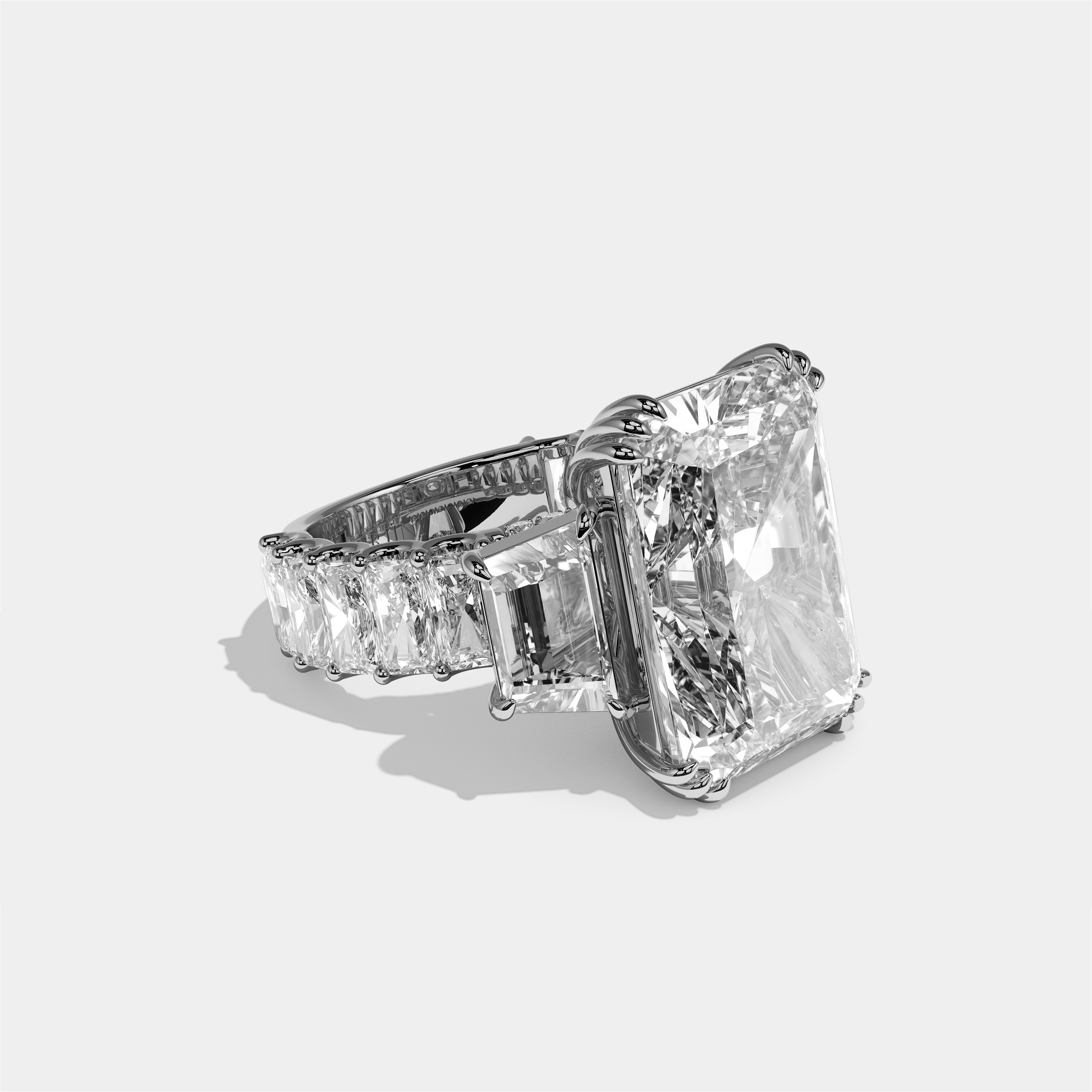 Etheldreda Diamond Radiant Halo Engagement Ring 18K White Gold 50.00ct