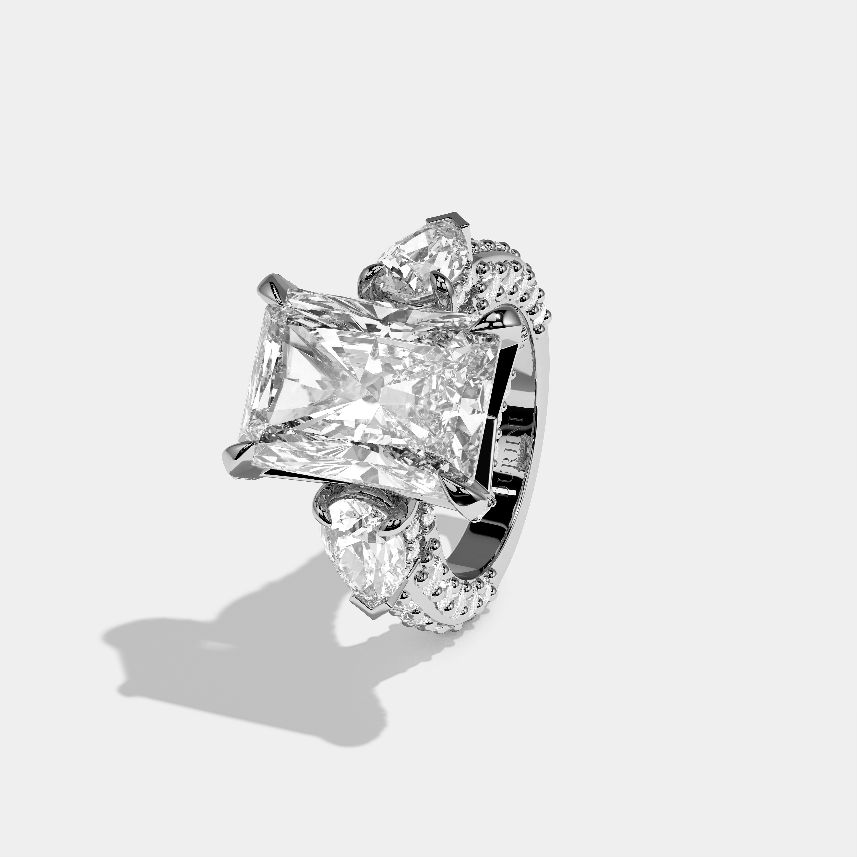 Hannah Eclat Diamond Radiant Halo Engagement Ring 18K White Gold 15.00ct