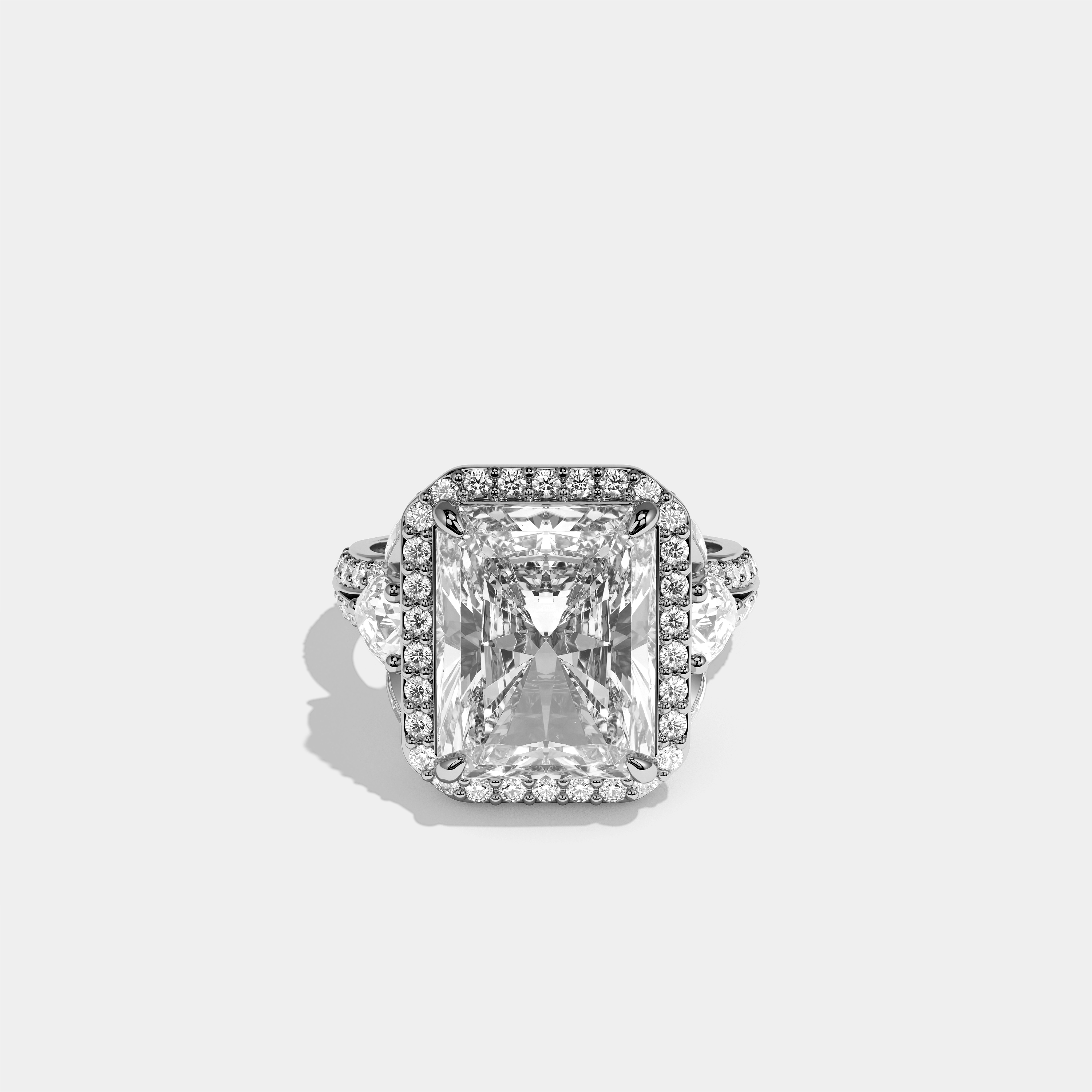 Rina Eclat Diamond Radiant Halo Engagement Ring 18K White Gold 15.00ct