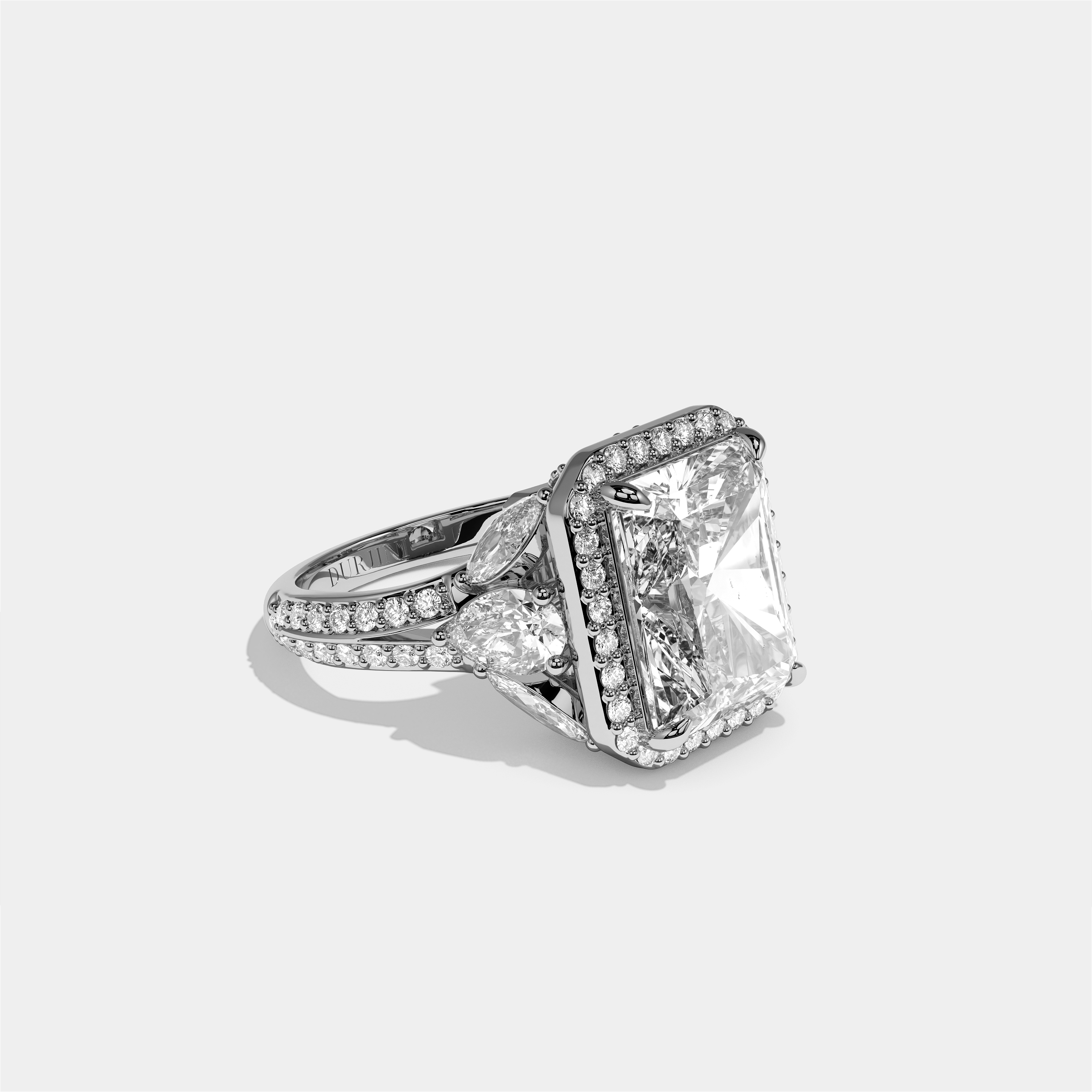 Rina Eclat Diamond Radiant Halo Engagement Ring 18K White Gold 15.00ct