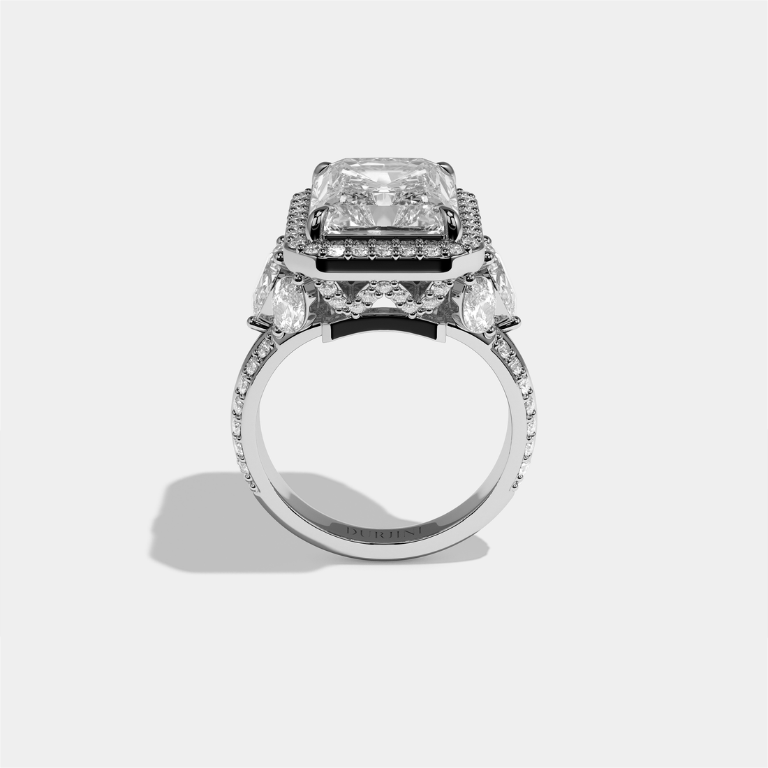 Rina Eclat Diamond Radiant Halo Engagement Ring 18K White Gold 15.00ct