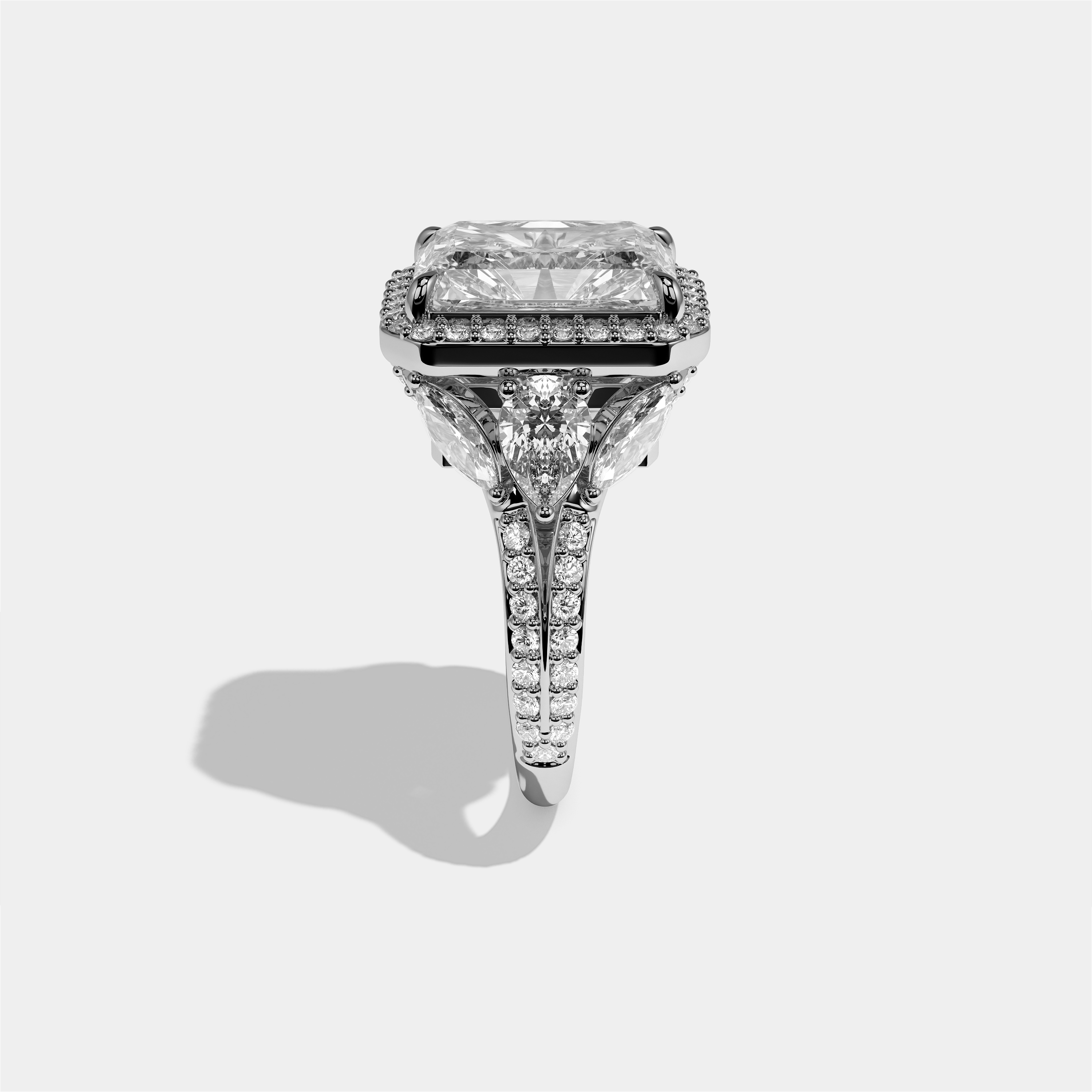Rina Eclat Diamond Radiant Halo Engagement Ring 18K White Gold 15.00ct