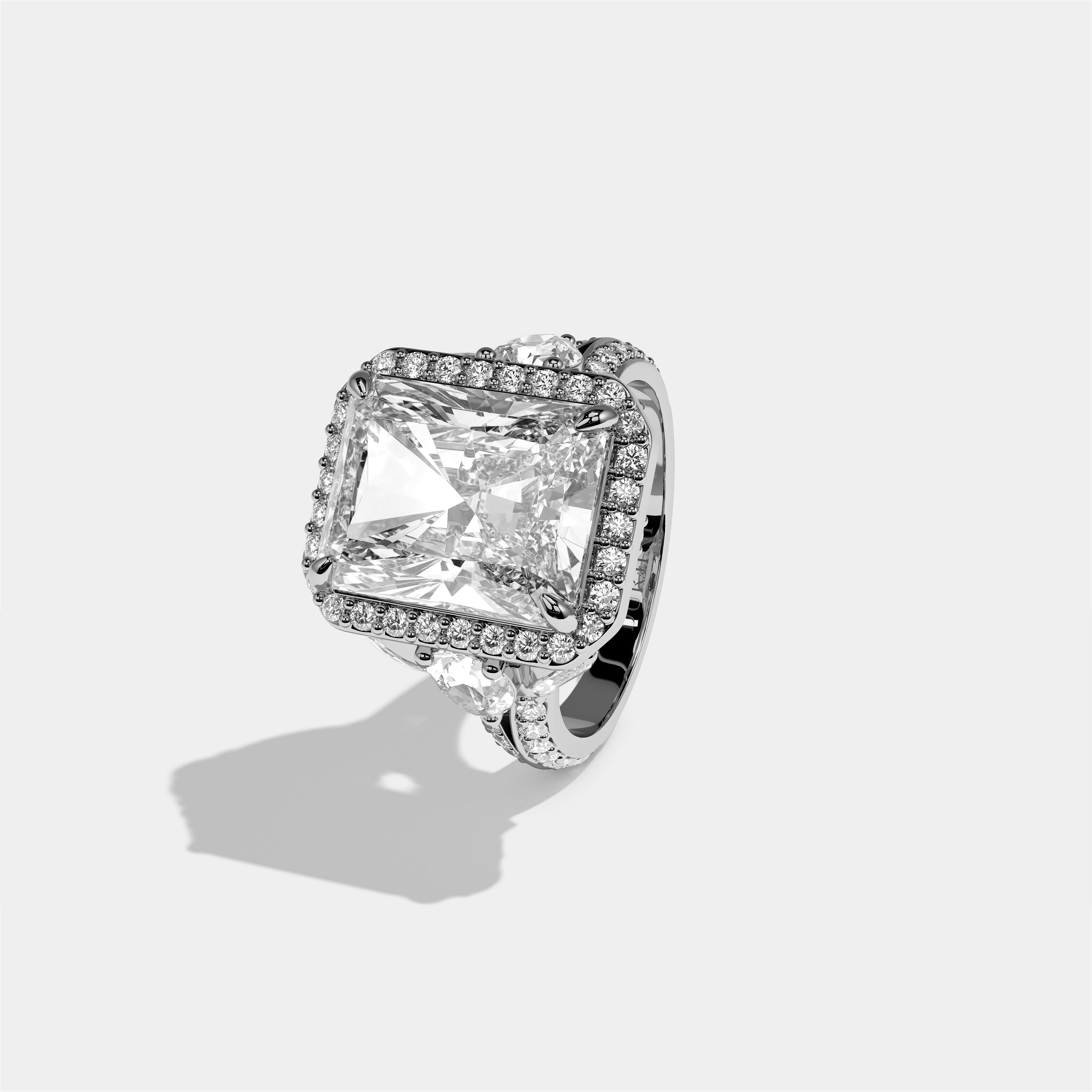 Rina Eclat Diamond Radiant Halo Engagement Ring 18K White Gold 15.00ct