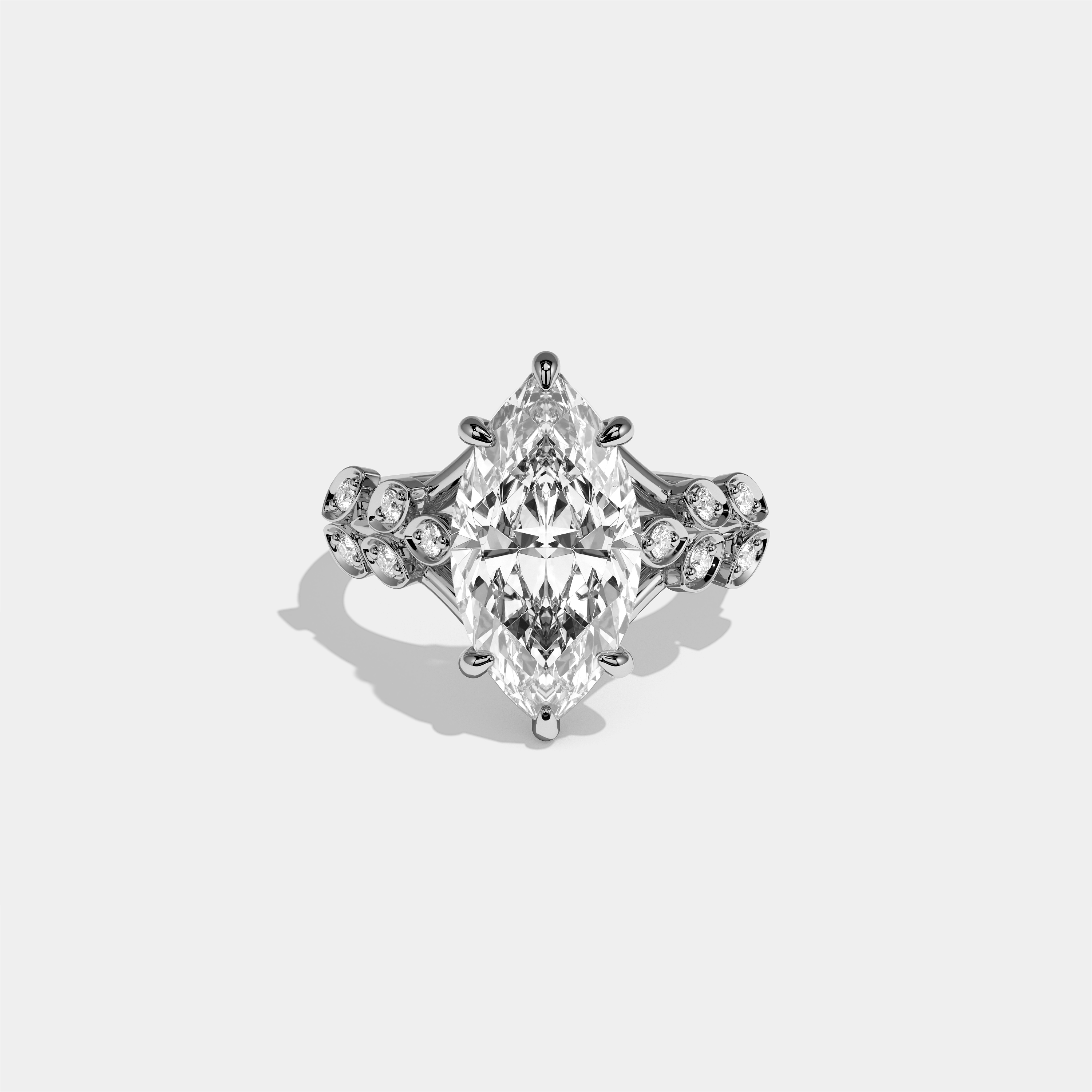 Aurisse Eclat Diamond Marquise Halo Engagement Ring 18K White Gold 6.00ct