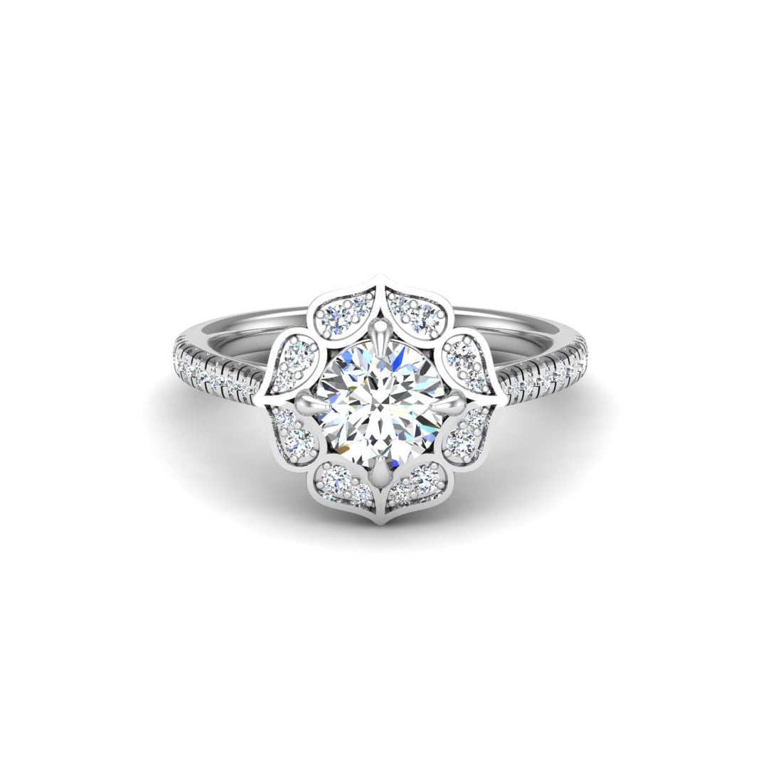 Zinnia Flower Halo Engagement Ring