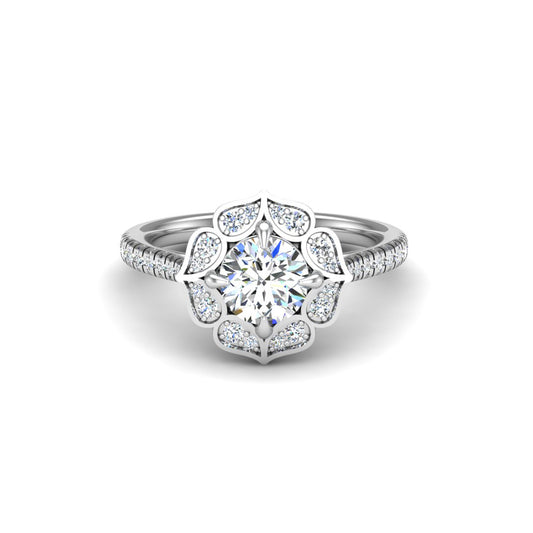 Zinnia Flower Halo Engagement Ring