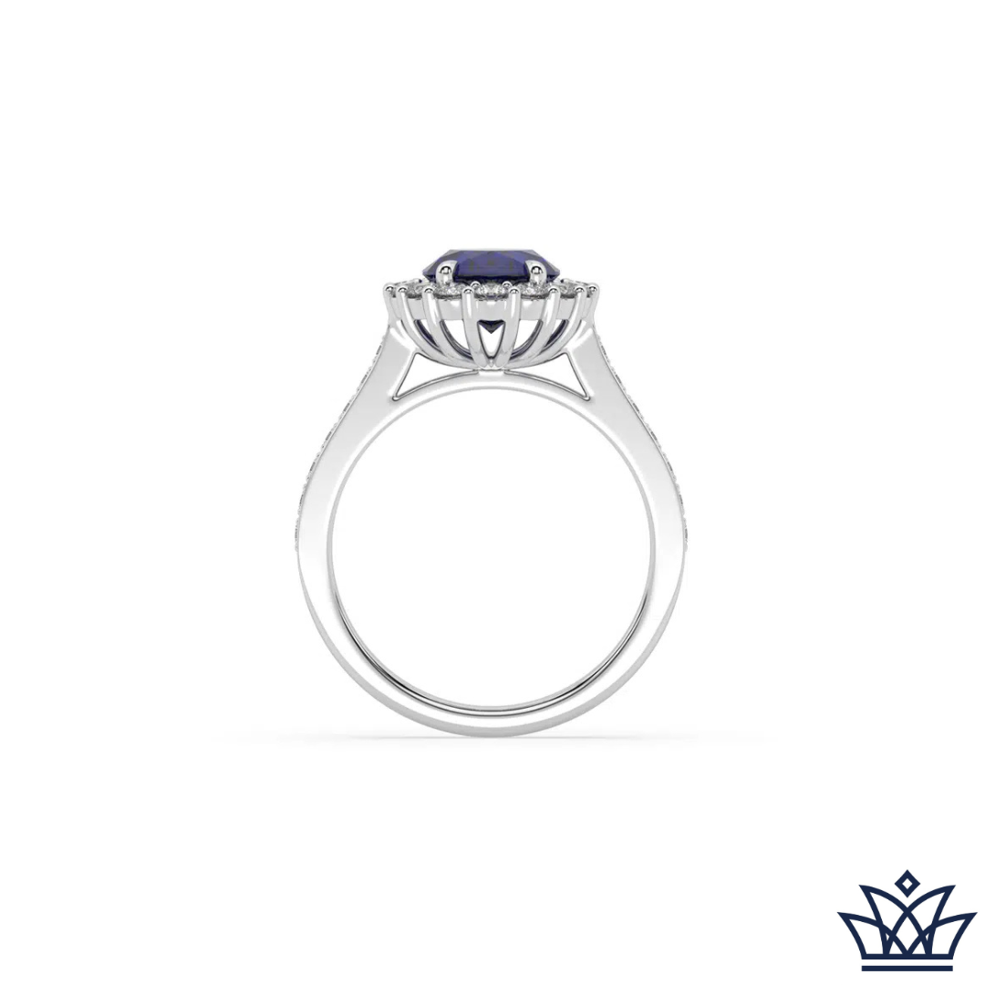 Oval Blue Sapphire Halo Ring