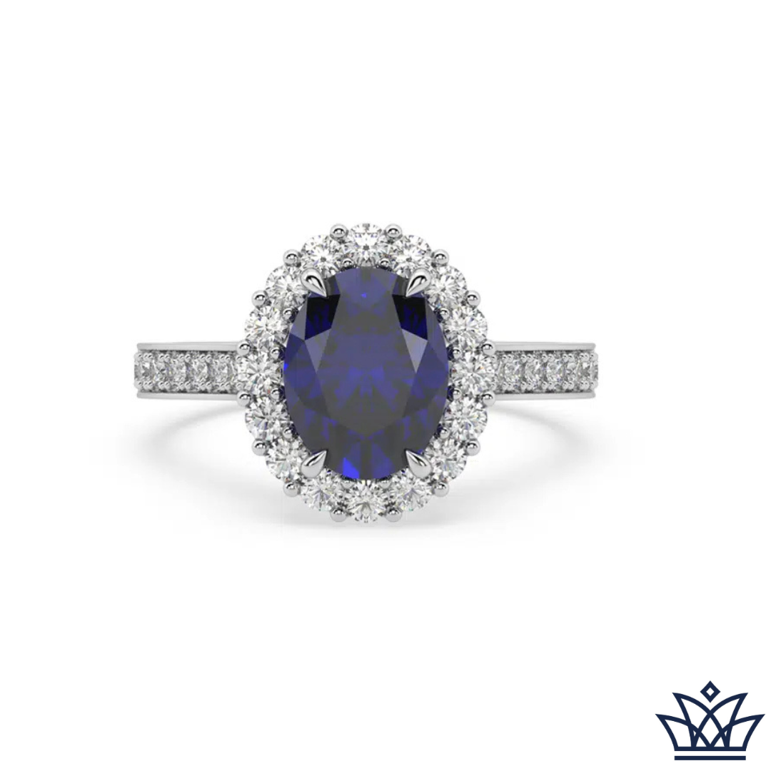 Oval Blue Sapphire Halo Ring