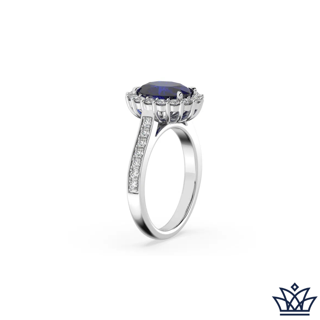 Oval Blue Sapphire Halo Ring
