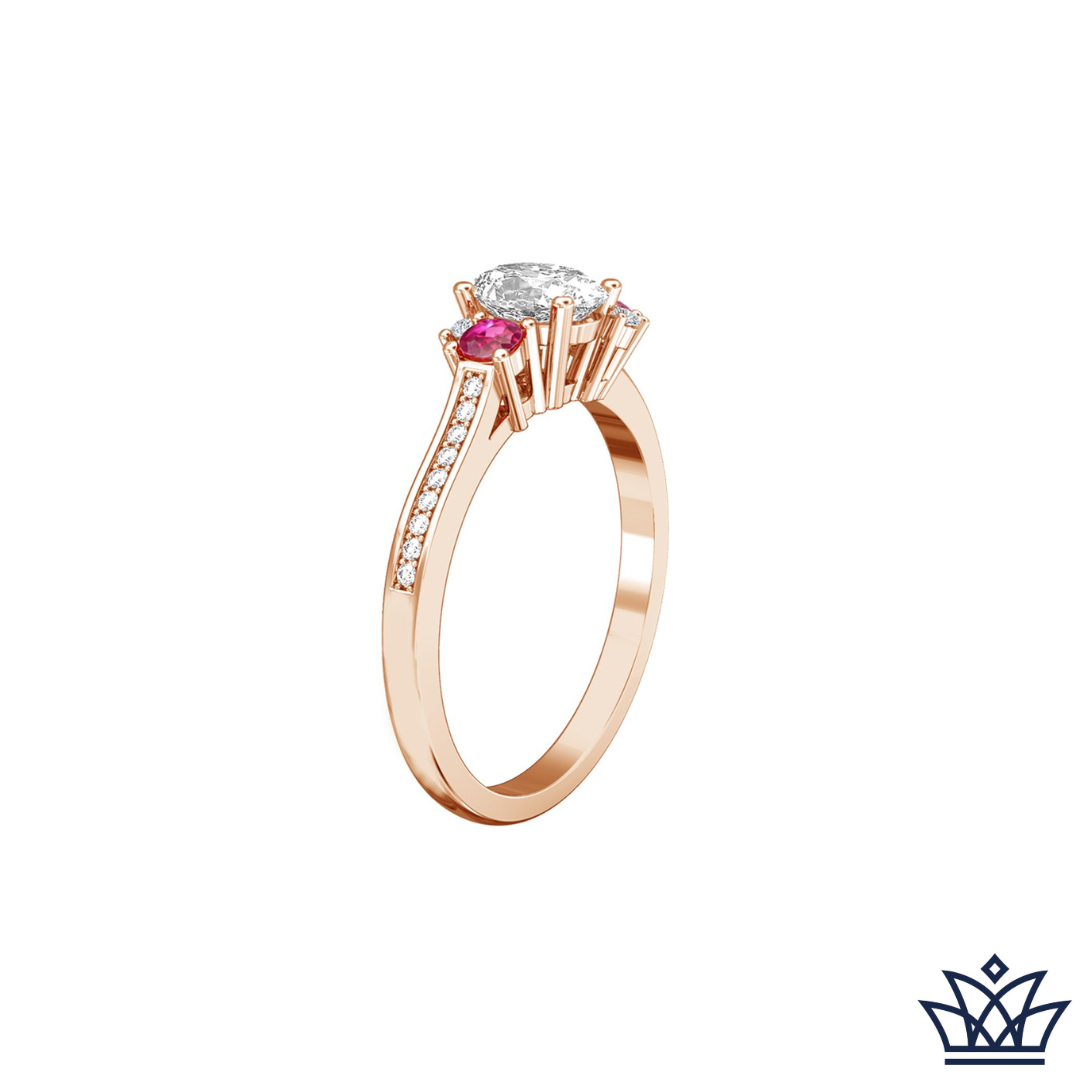 Oval Diamond Engagement Ring with Sapphire, Ruby and Black Diamond as Accents