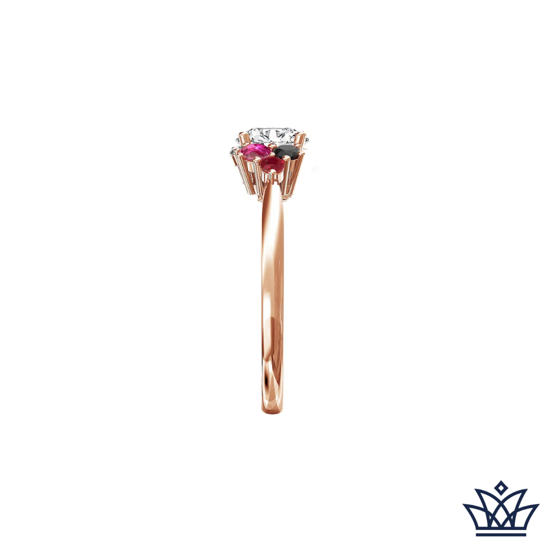 Oval Diamond Engagement Ring with Sapphire, Ruby and Black Diamond as Accents