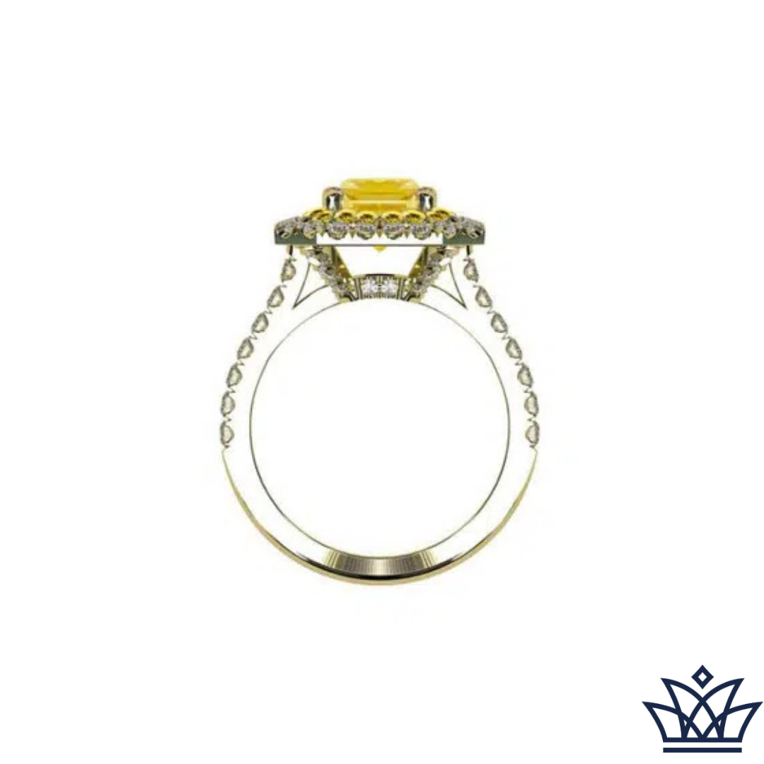 Yellow Diamond Emerald Cut Double Halo Ring
