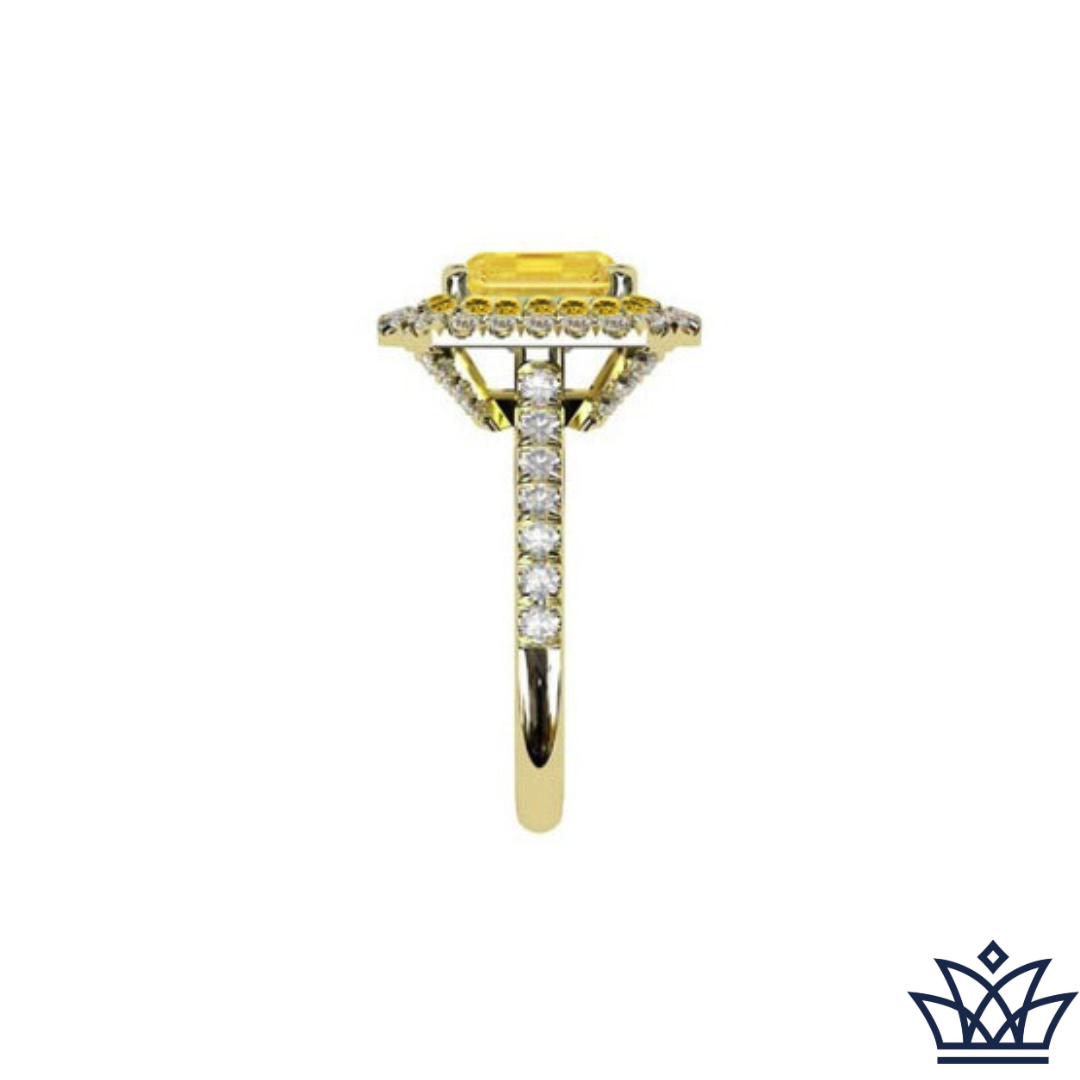 Yellow Diamond Emerald Cut Double Halo Ring