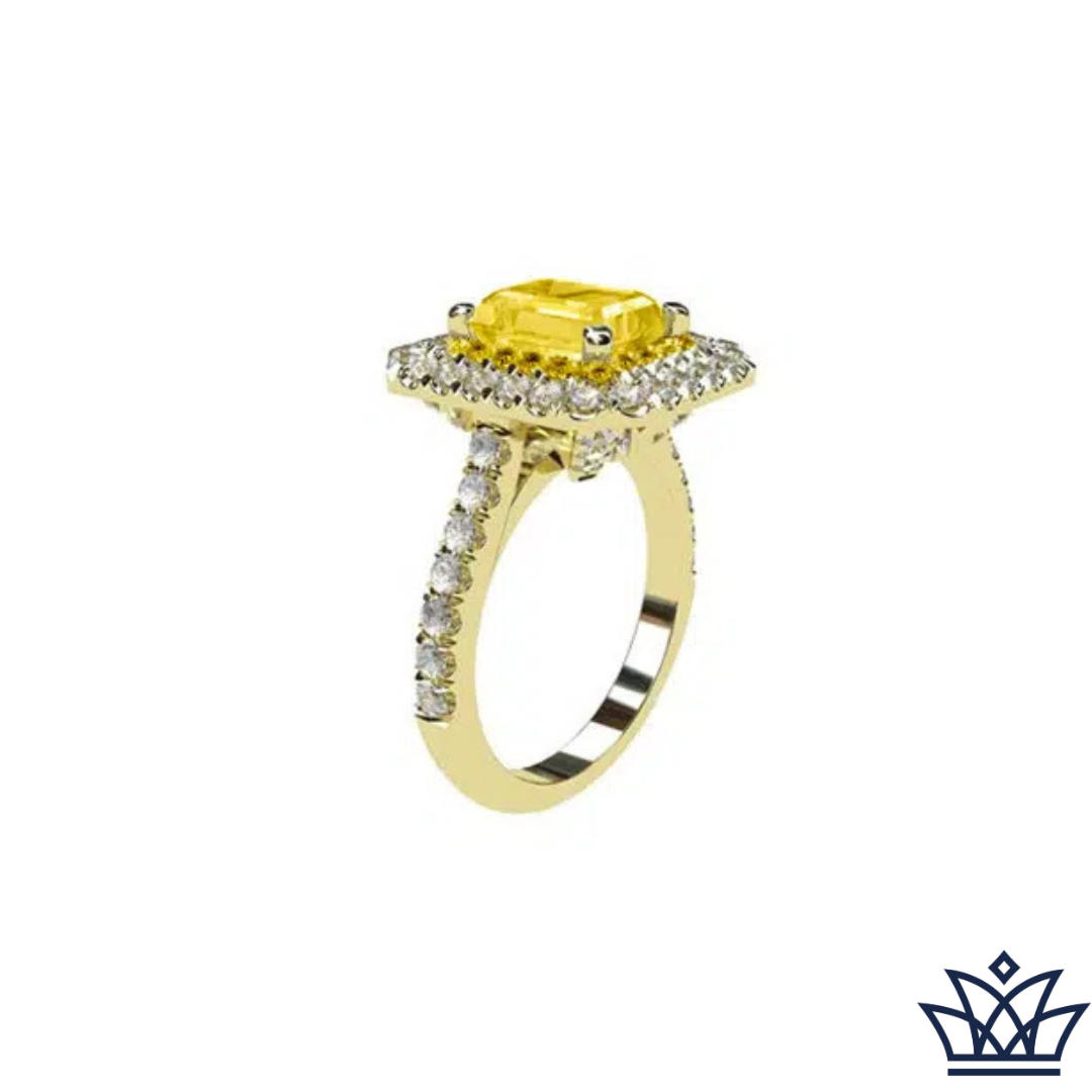Yellow Diamond Emerald Cut Double Halo Ring