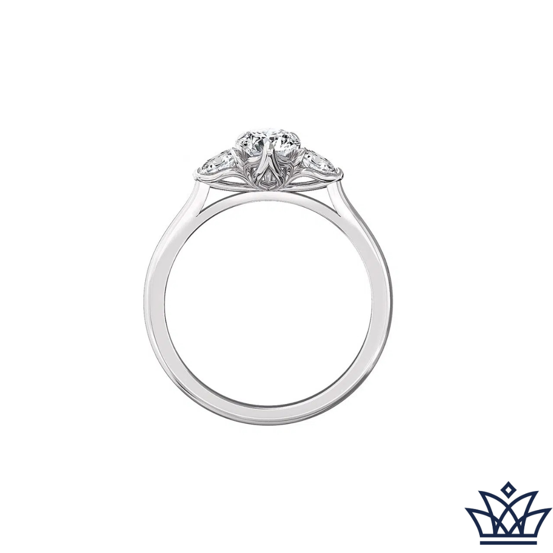 Petal Set Three Stone Pear Engagement Ring