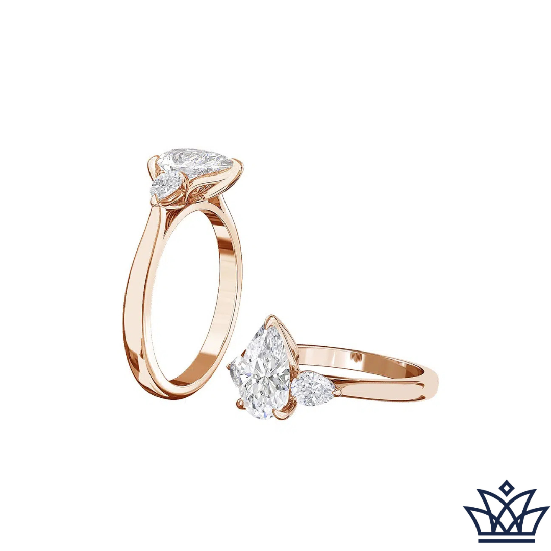 Petal Set Three Stone Pear Engagement Ring