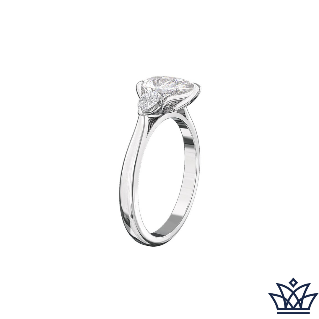 Petal Set Three Stone Pear Engagement Ring