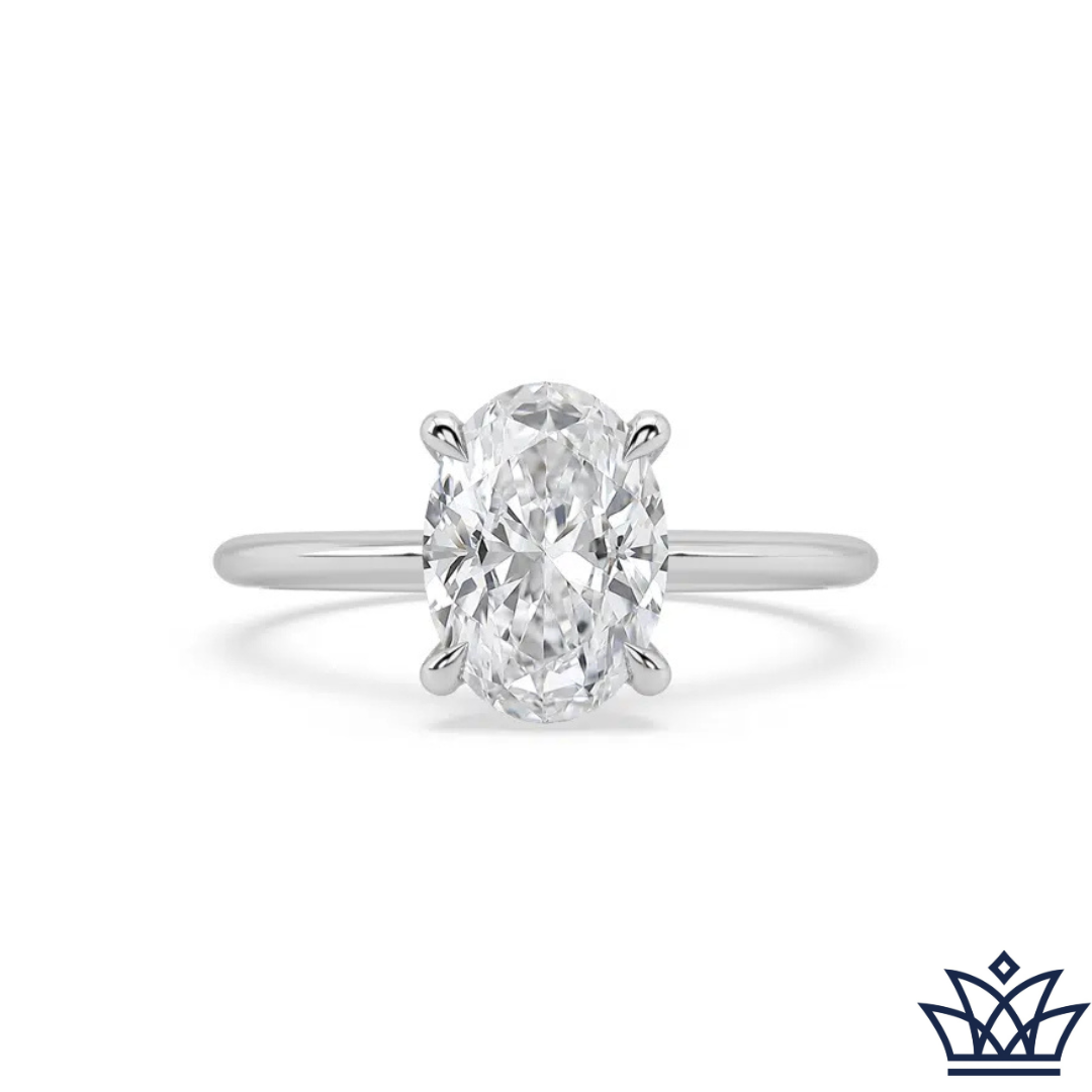 Oval Solitaire Diamond Engagement Ring With Hidden Halo