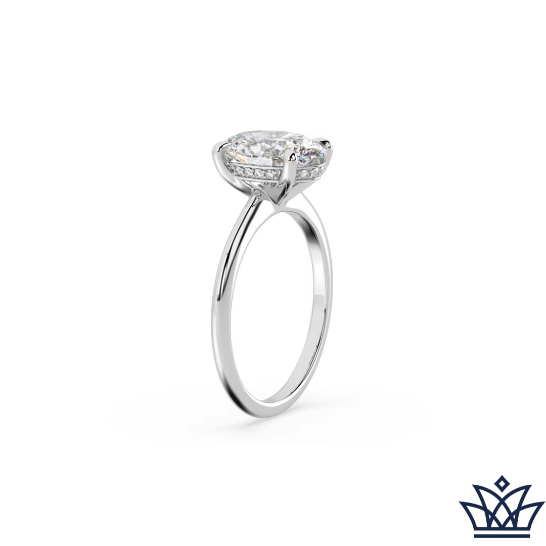 Oval Solitaire Diamond Engagement Ring With Hidden Halo