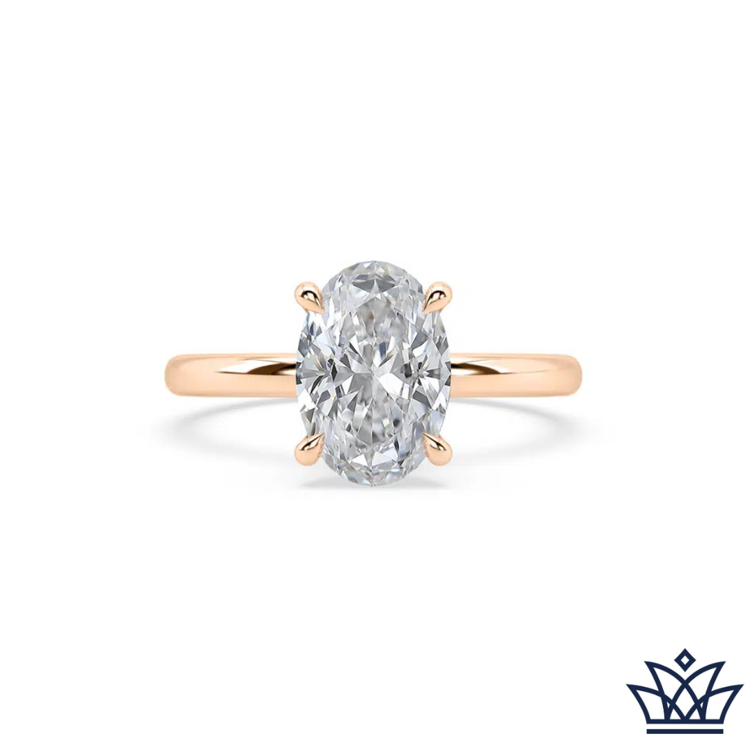 Oval Solitaire Engagement Ring with Diamond Hidden Halo