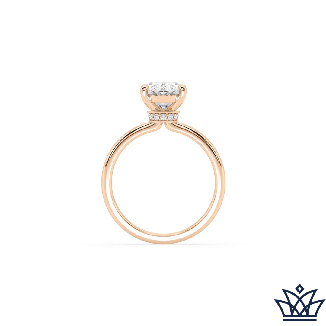 Oval Solitaire Engagement Ring with Diamond Hidden Halo