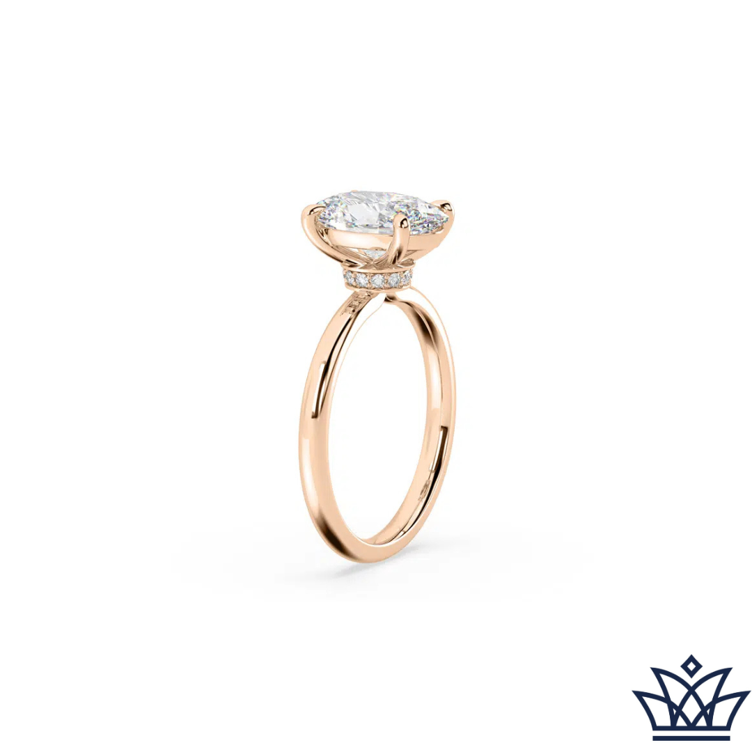 Oval Solitaire Engagement Ring with Diamond Hidden Halo