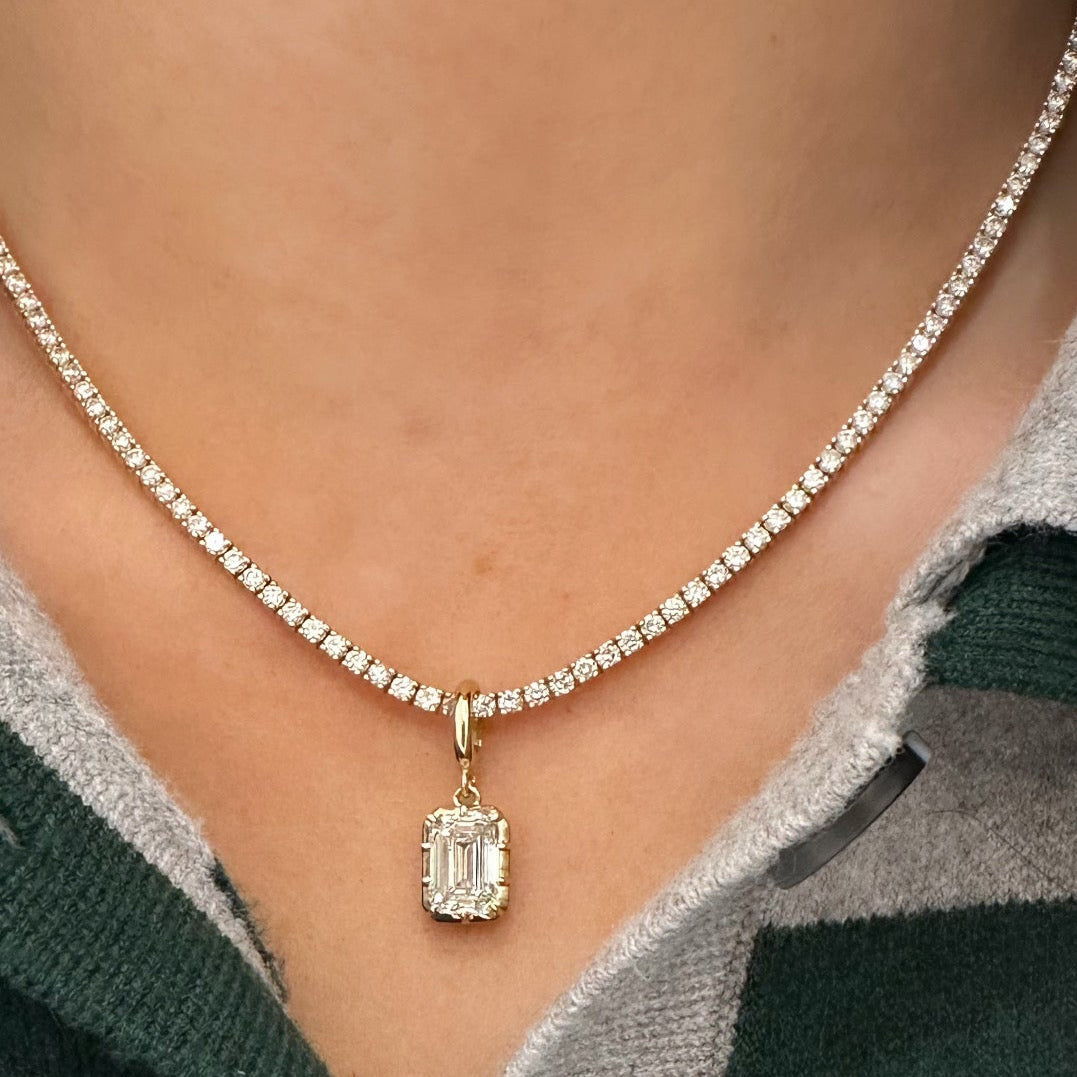 Emerald Georgian Lab Grown Diamond Pendant