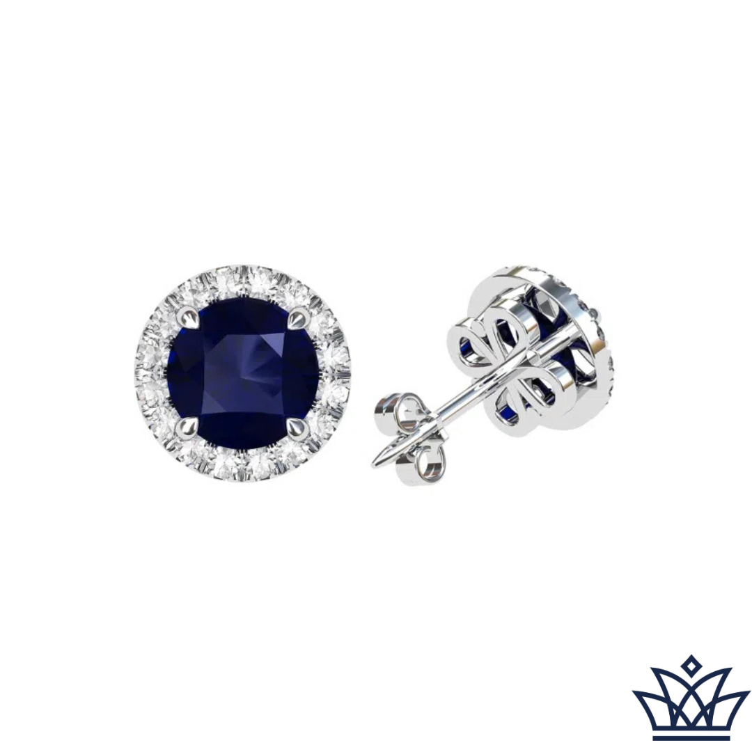 Sapphire and Diamond Halo Stud Earrings