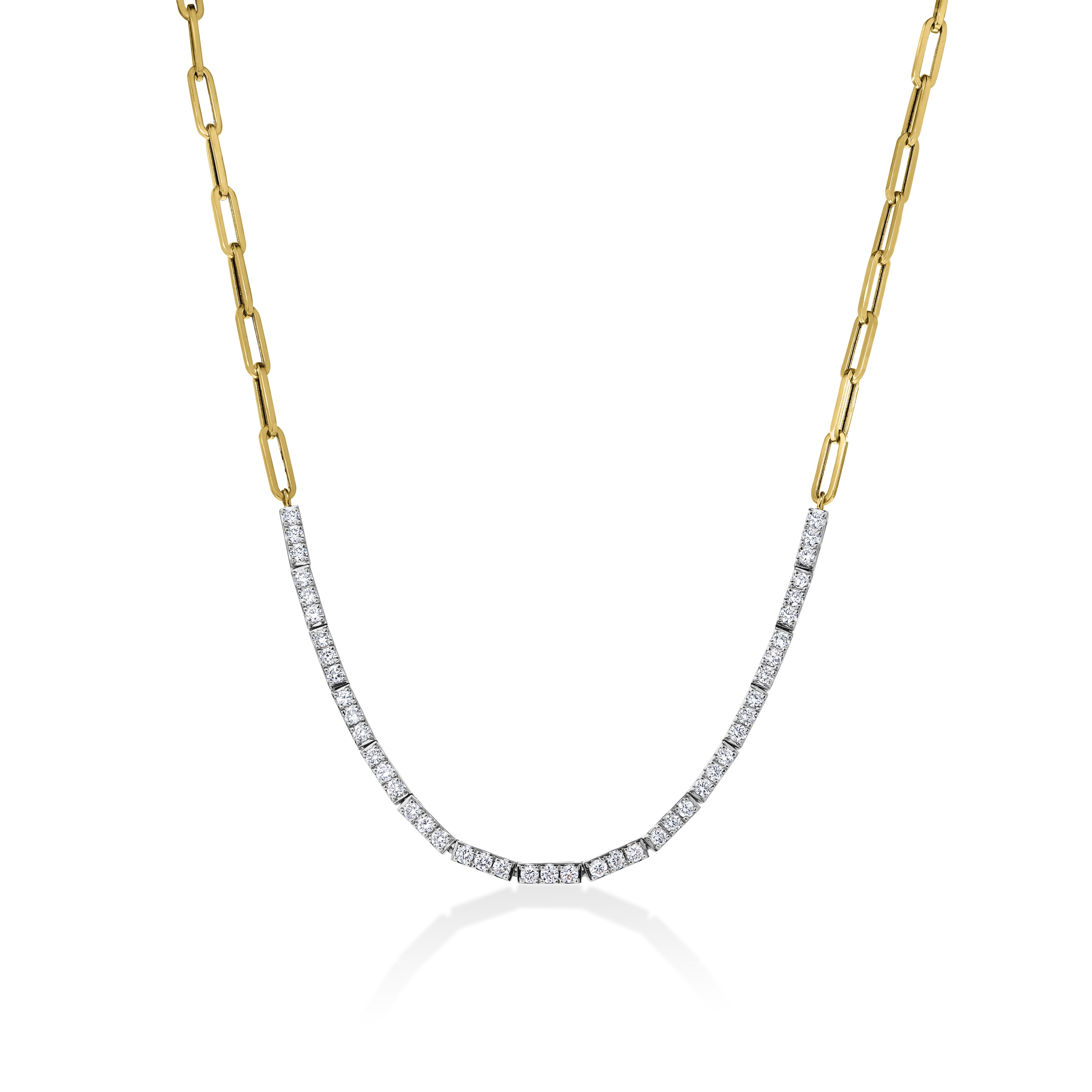 Half Tennis Necklace on Paper Clip Chain