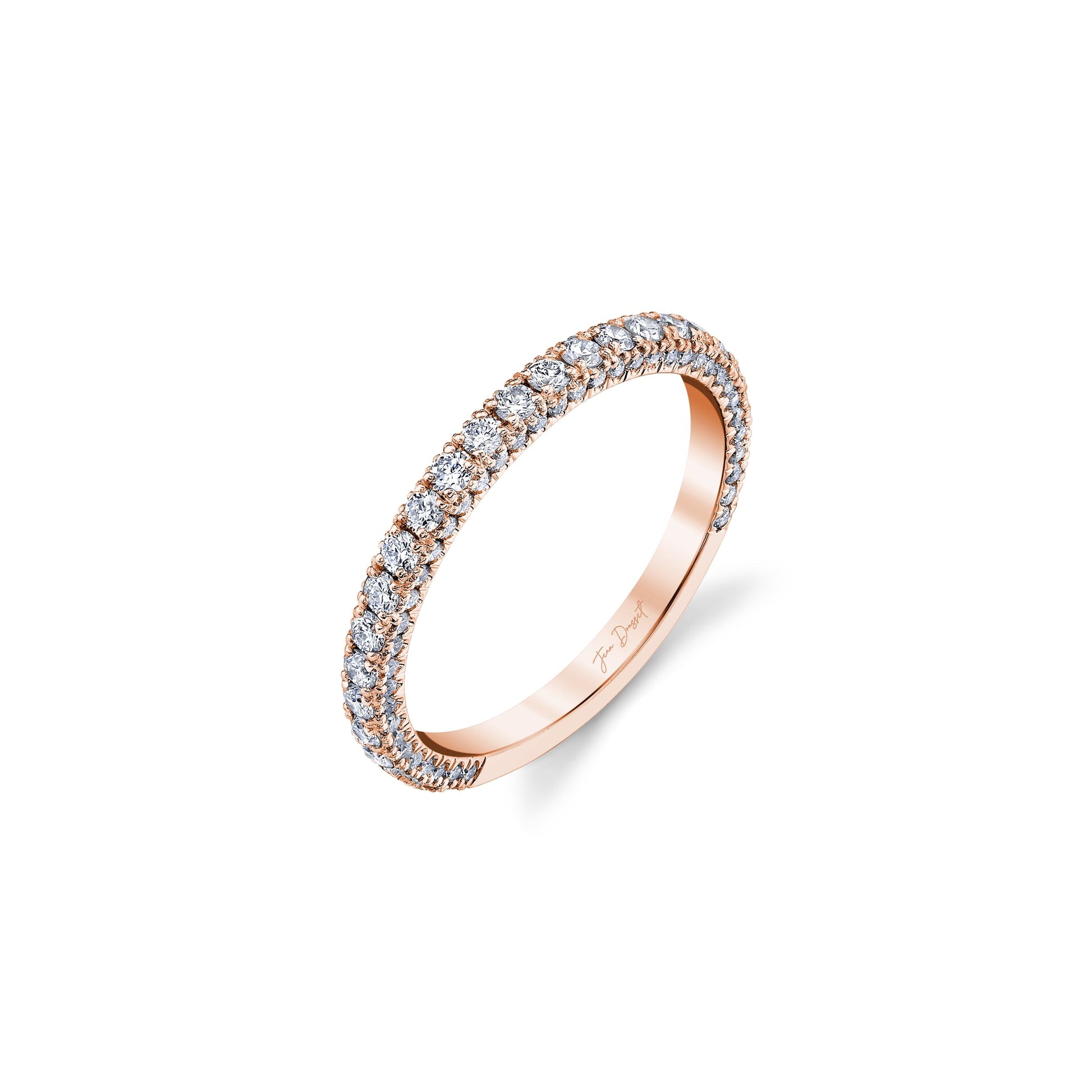 Alyssa Lab Diamond Eternity Band 18k Rose Gold Three Row Aerial 3/4 View|Precious Metal:18k Rose Gold;Band Style:Three Row Aerial