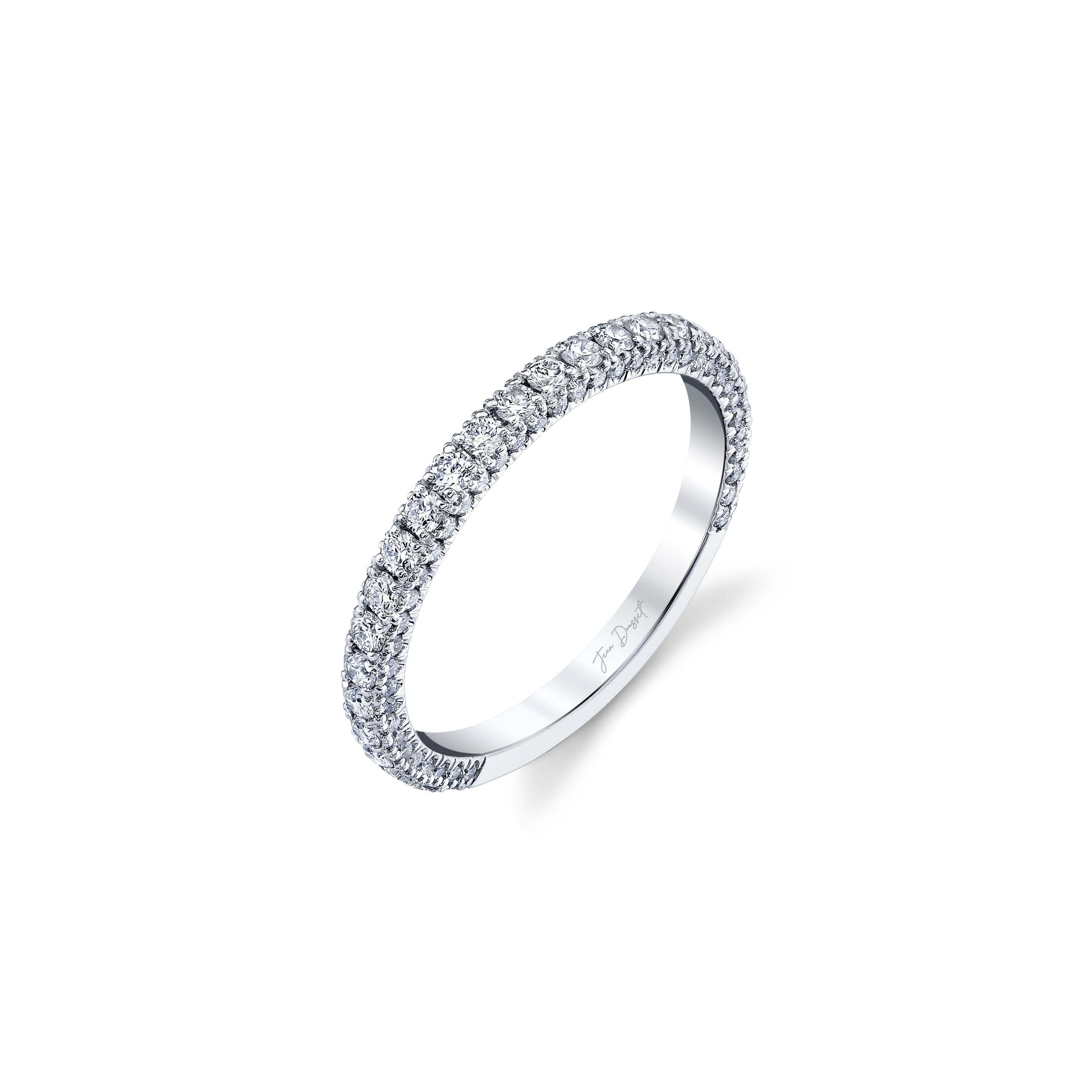 Alyssa Lab Diamond Eternity Band 18k White Gold Three Row Aerial 3/4 View|Precious Metal:18k White Gold;Band Style:Three Row Aerial