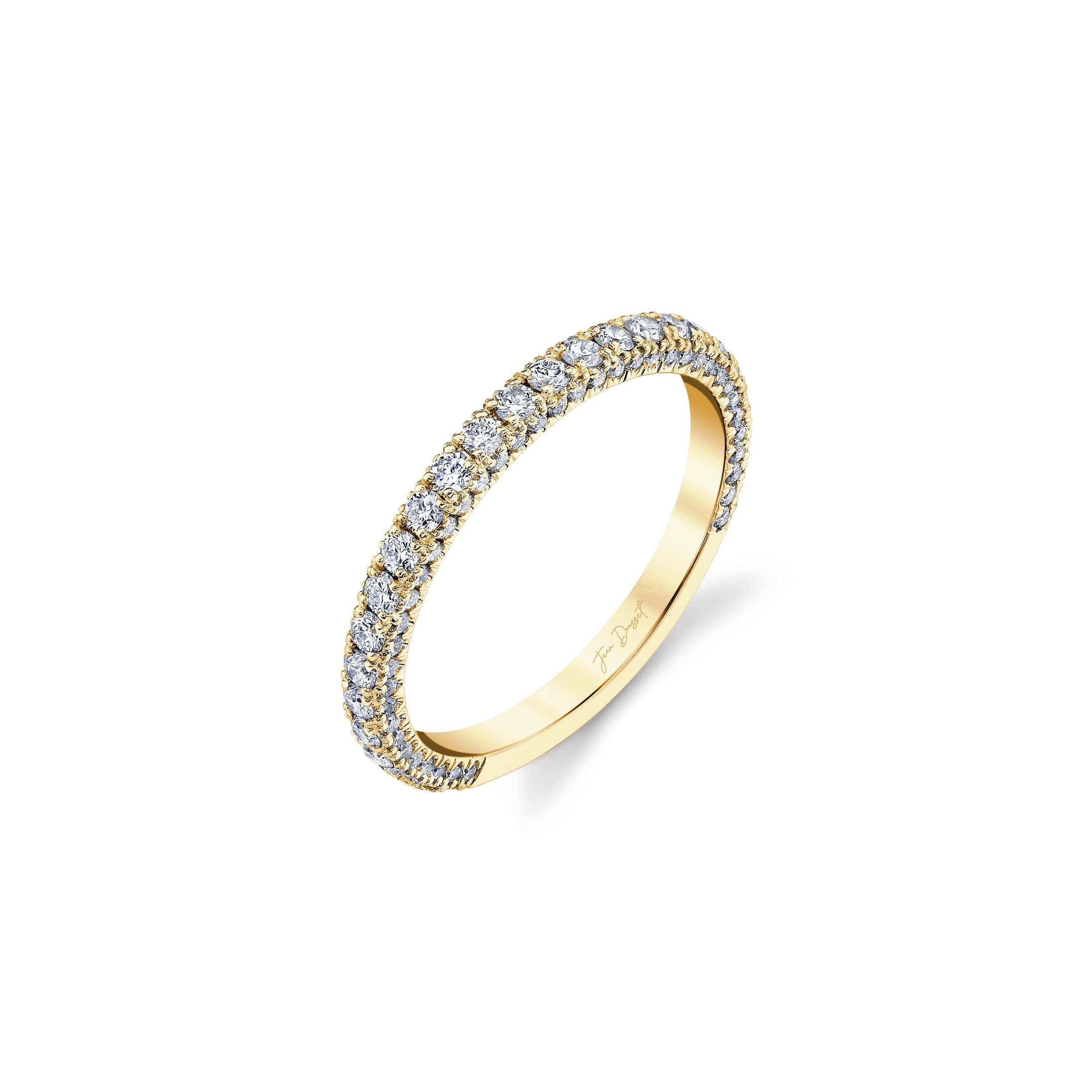 Alyssa Lab Diamond Eternity Band 18k Yellow Gold Three Row Aerial 3/4 View|Precious Metal:18k Yellow Gold;Band Style:Three Row Aerial