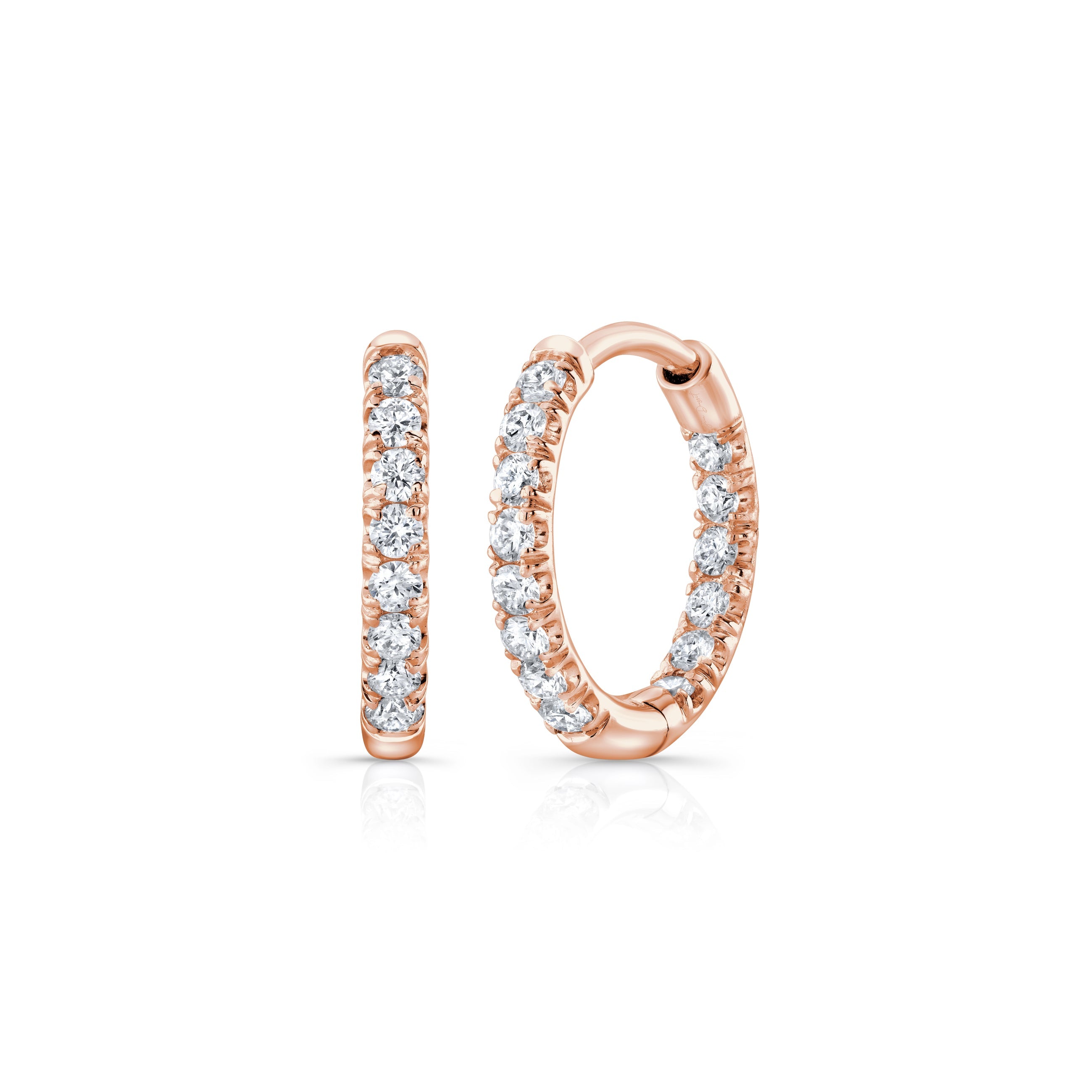 Audrey Inside Out Lab Diamond Pavé Huggies 18k Rose Gold 12mm, Pair|Precious Metal:18k Rose Gold;Height:12mm,