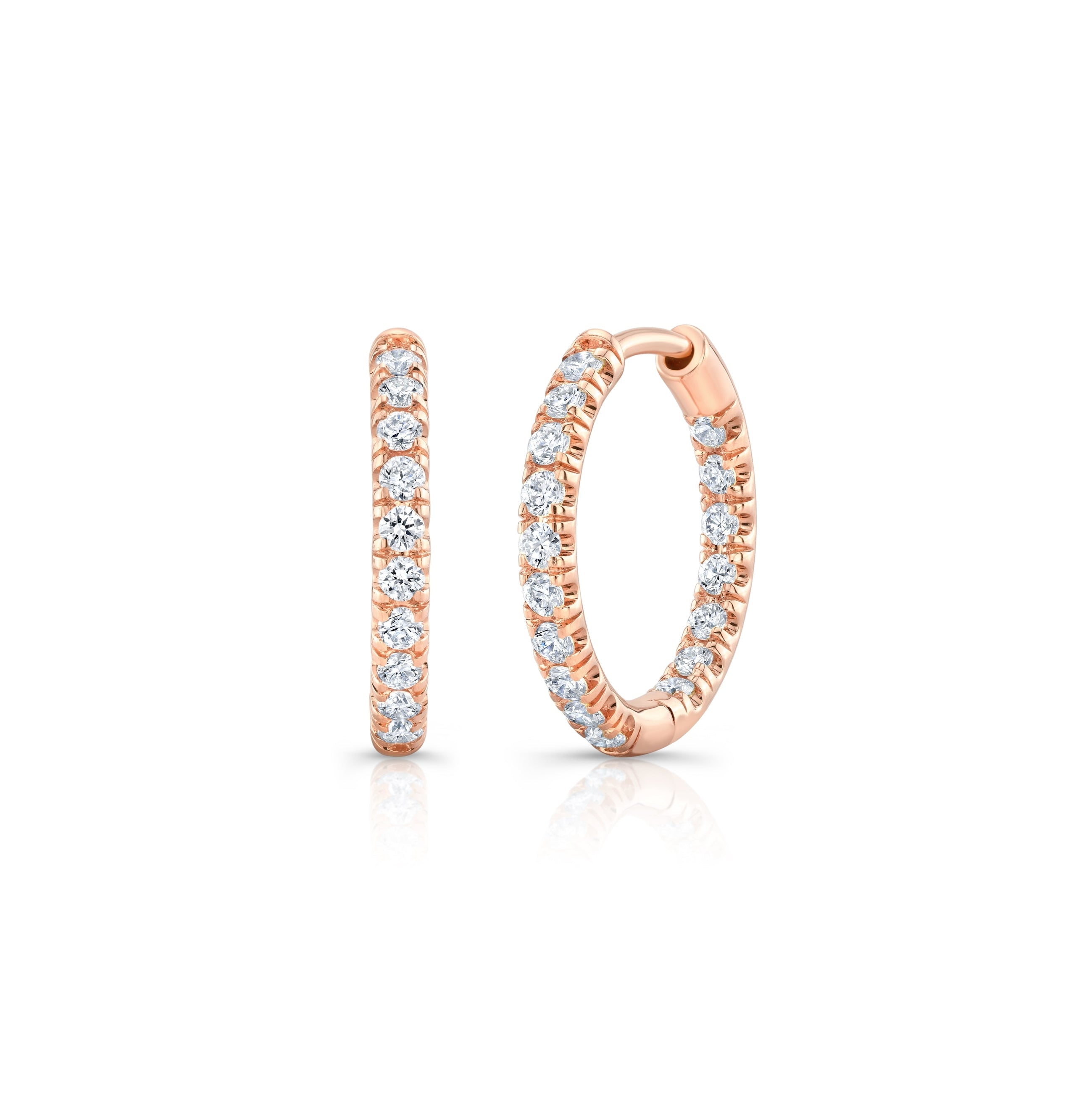 Audrey Inside Out Lab Diamond Pavé Huggies 18k Rose Gold 15mm Pair|Precious Metal:18k Rose Gold;Height:15mm;