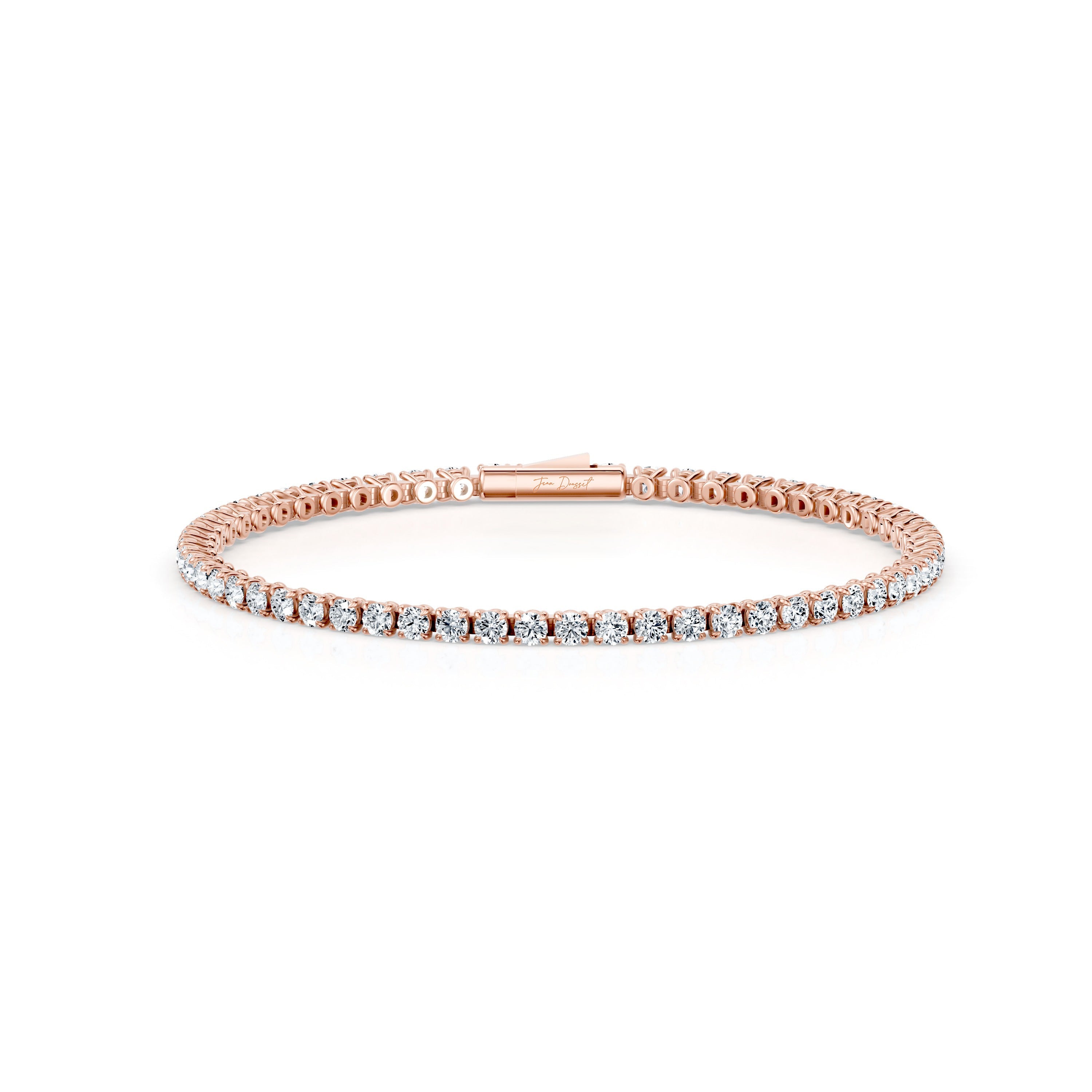 Olivia Round Brilliant Lab Diamond Tennis Bracelet 18k Rose Gold 4 CTW,7 CTW,10 CTW,12 CTW,17 CTW Front View|Precious Metal:18k Rose Gold;Total Carat Weight:4 CTW,7 CTW,10 CTW,12 CTW,17 CTW