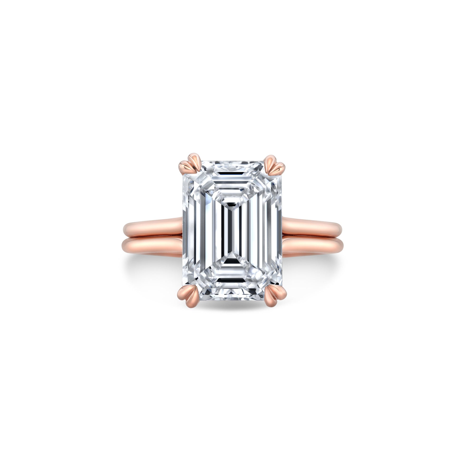 Elle Emerald Solitaire Lab Diamond Engagement Ring 18k Rose Gold  Front View|Precious Metal:18k Rose Gold